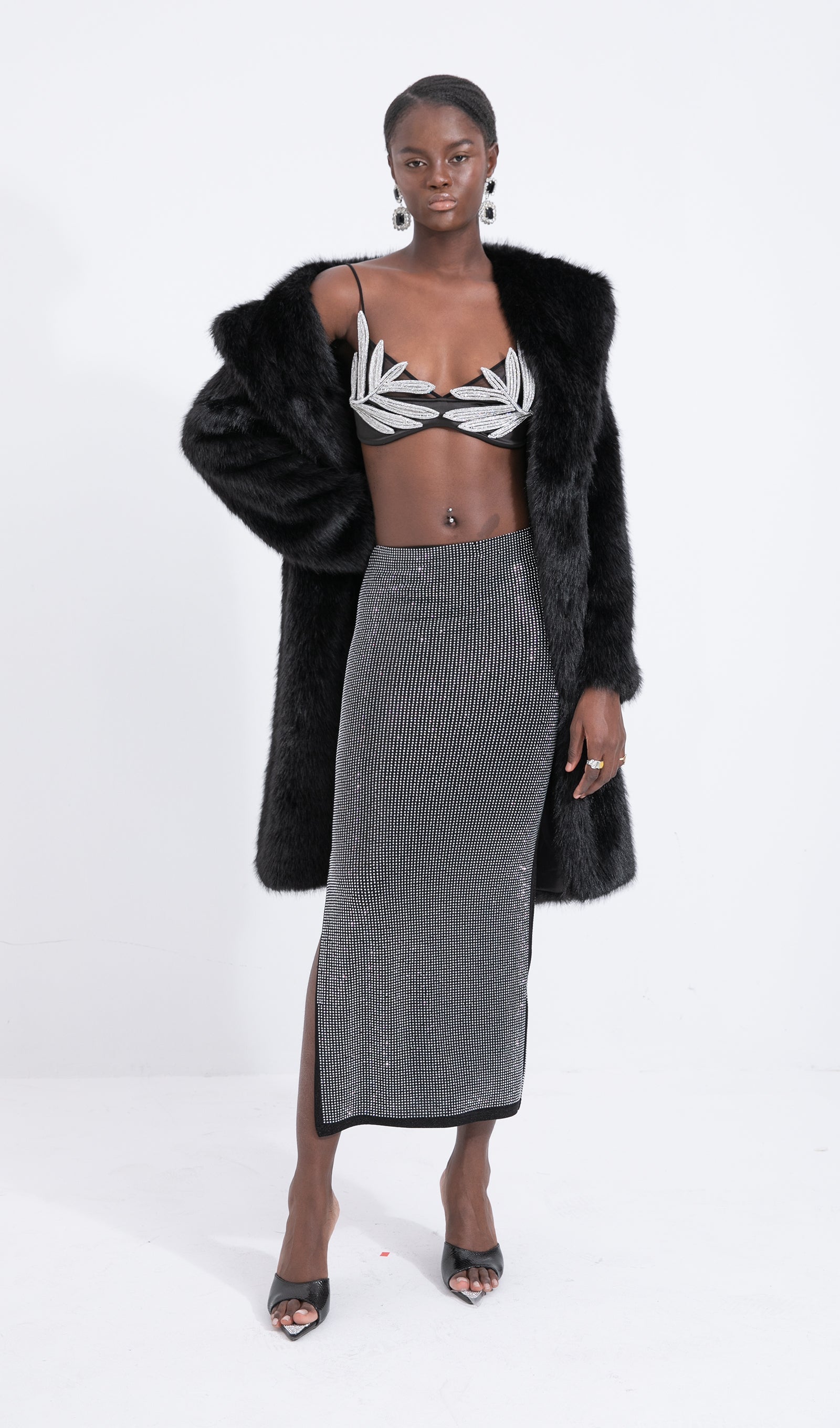 Trendy Siyah Maksi Boy Eko-Ceket