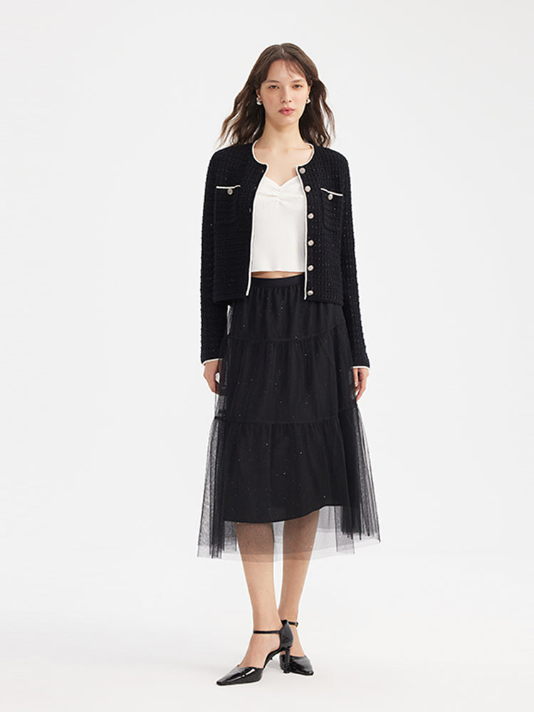 Yün Karışımlı Pullu Örme Kadın Hırka