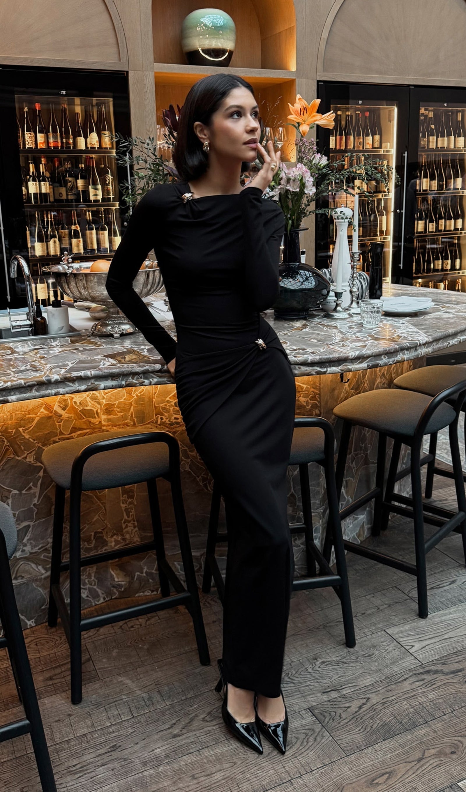 Jersey Seductive Fitted Maksi Elbise-Siyah