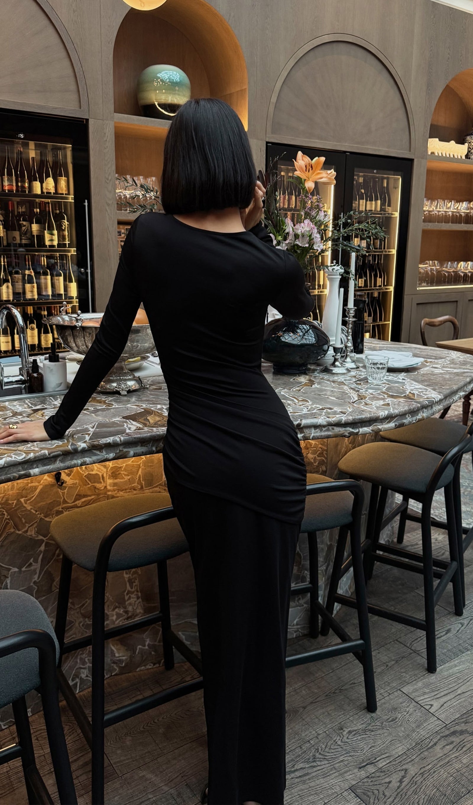 Jersey Seductive Fitted Maksi Elbise-Siyah