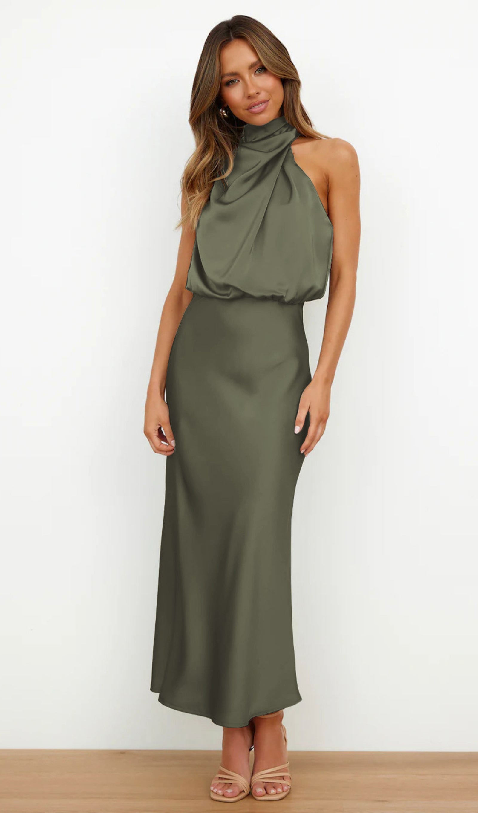 Asimetrik Saten Midi Elbise