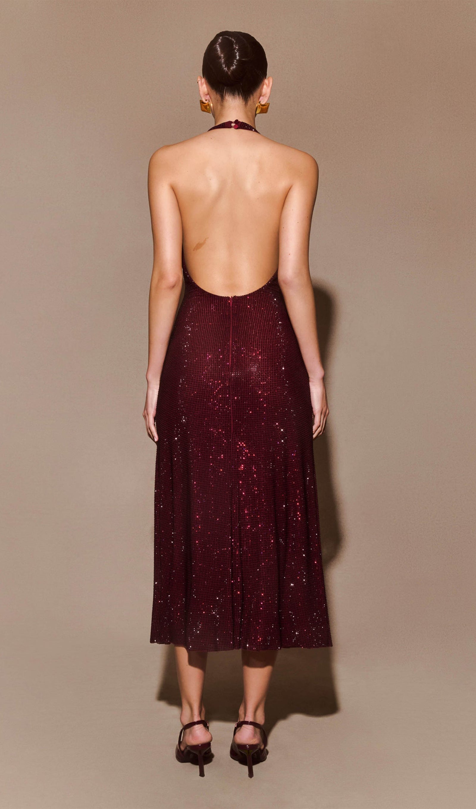 Diamante Halter Midi Elbise - Maun