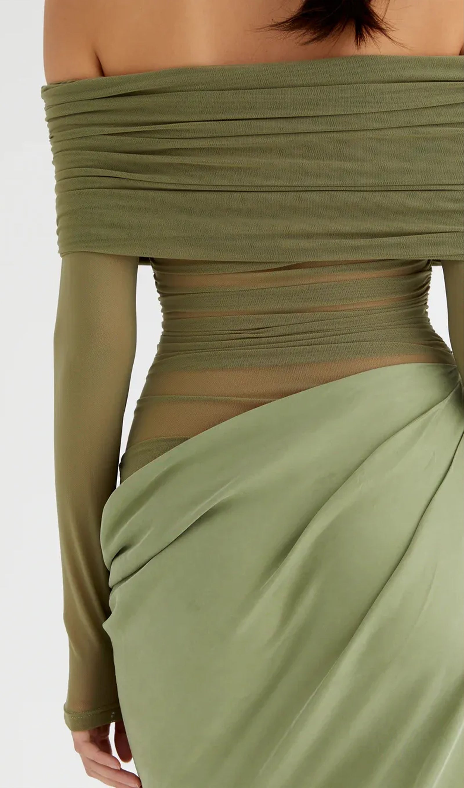 Kapalı Omuz Şeffaf Maksi Örgü Yeşil