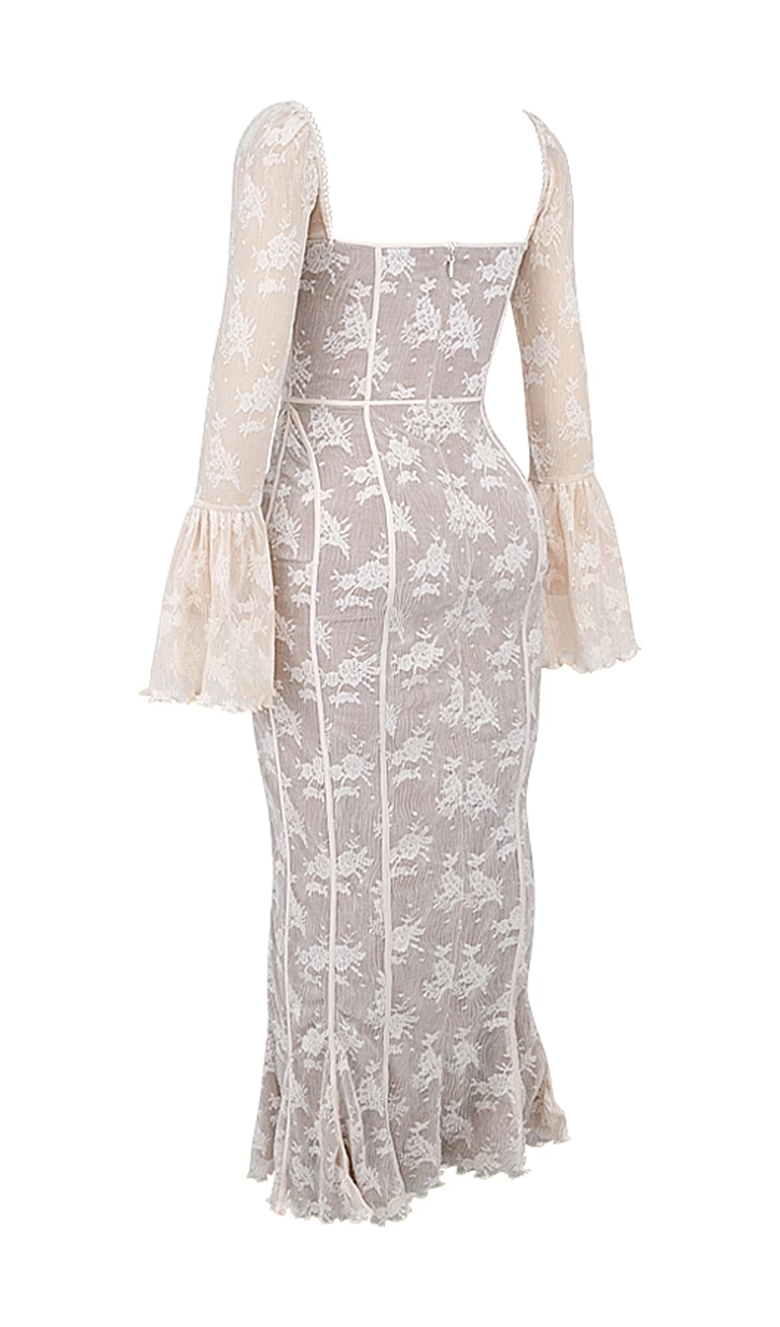 Trendy Vintage Krem Dantel Maksi Elbise