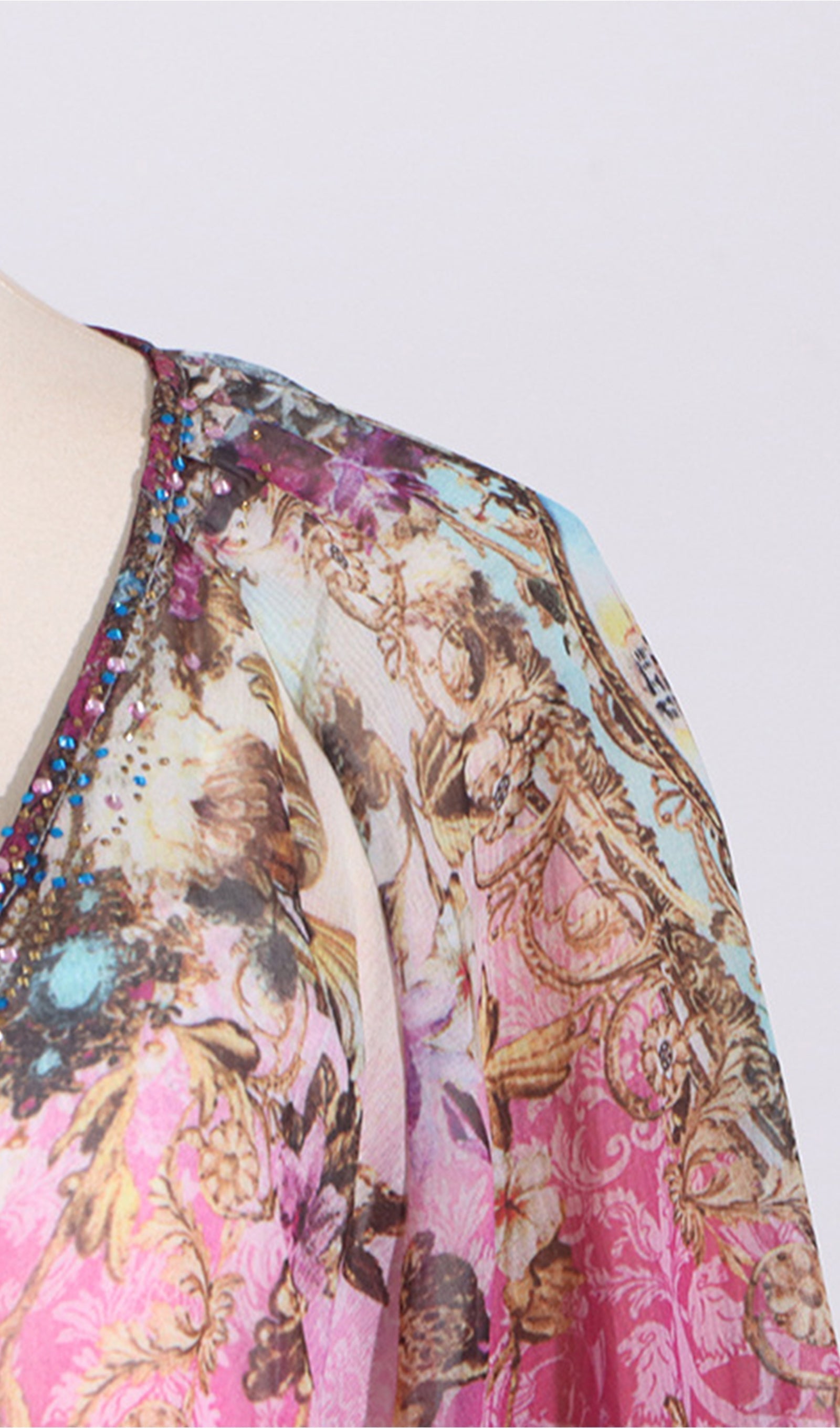 Boho Çiçekli Uzun Kollu V Yaka Maxi Elbise