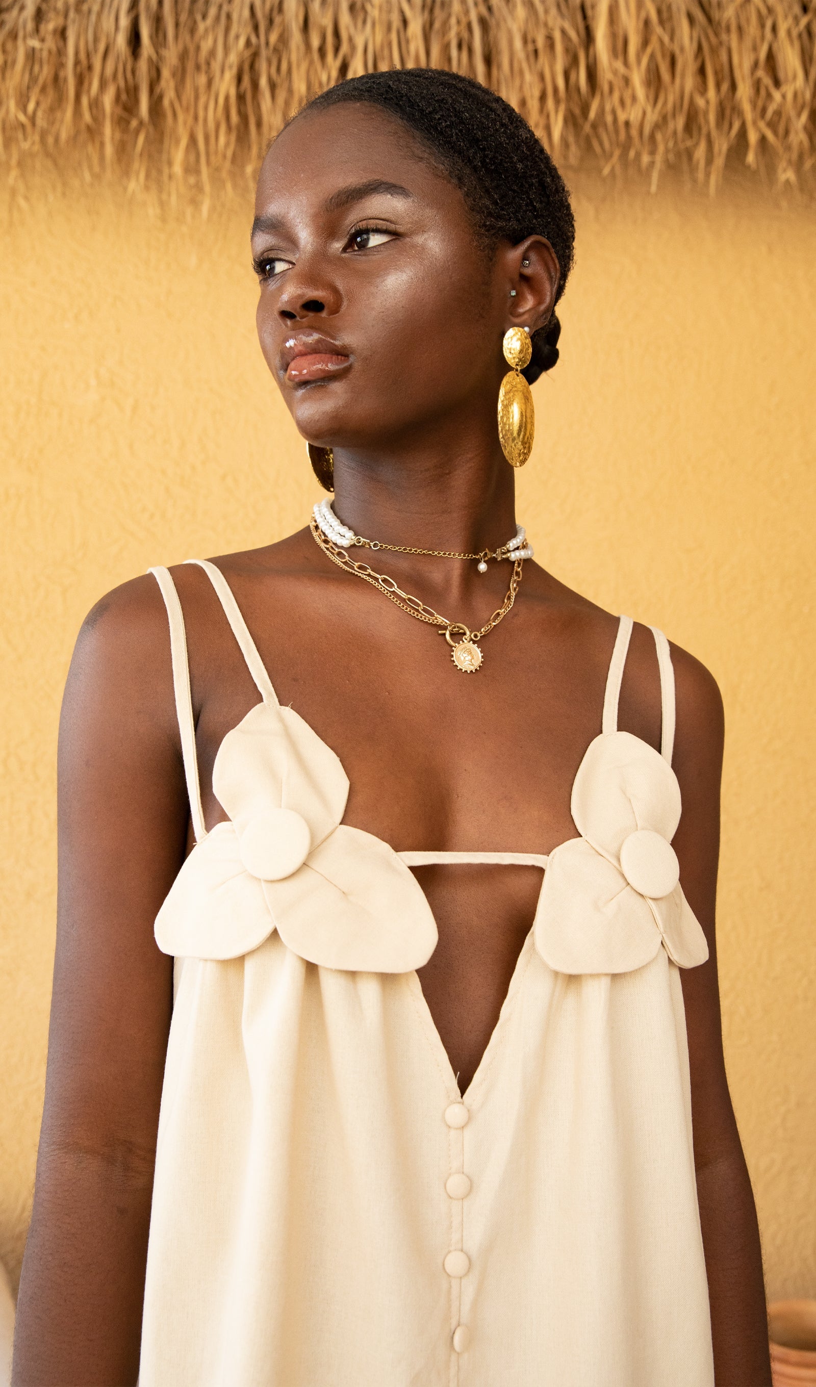 Trendy V Yaka Çiçekli Yüksek Yırtmaçlı Maksi Elbise