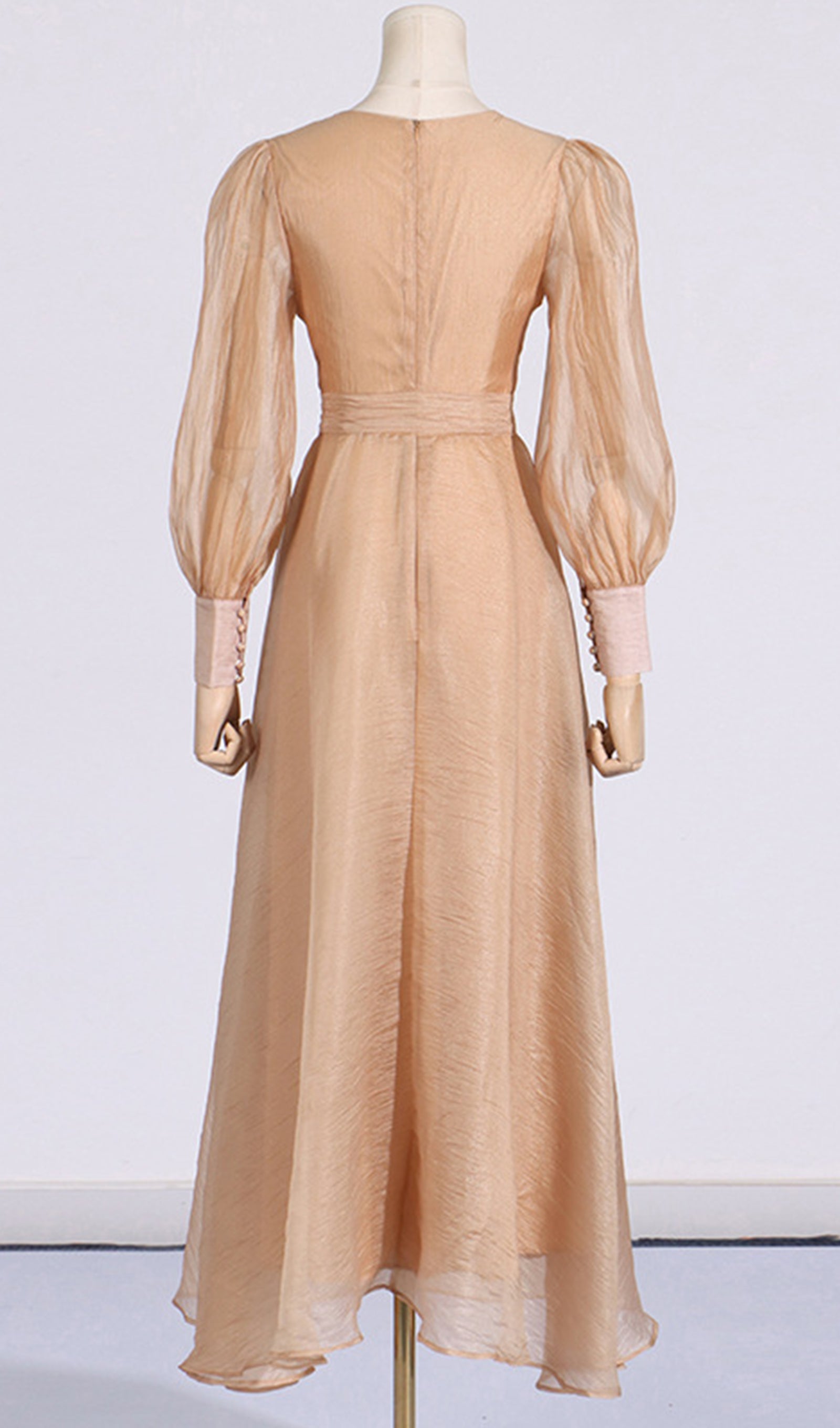 Fener Kollu V Yaka Bel Kemerli Maksi Elbise