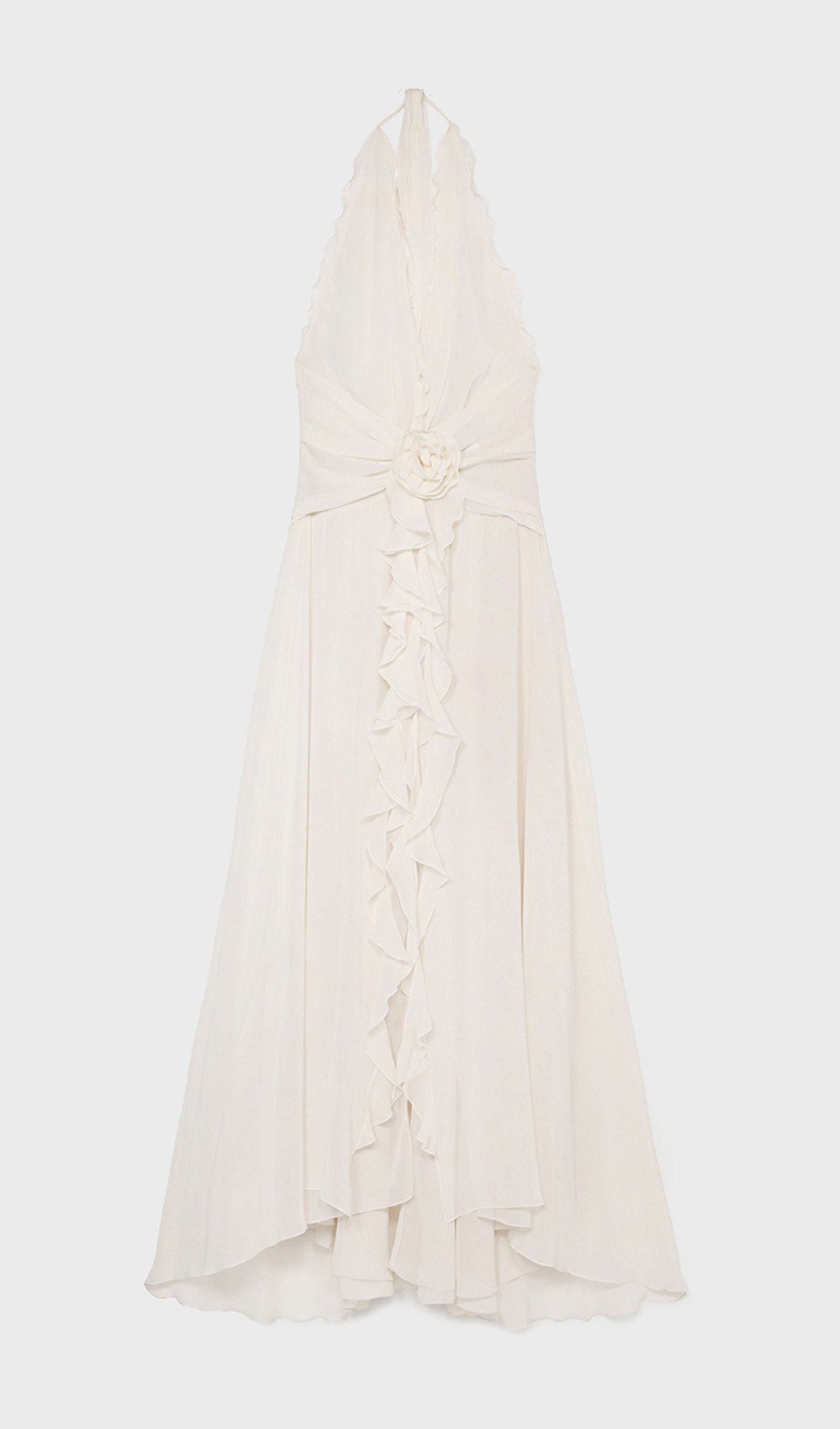 Halter Ruffles Gül Süslemeli Maksi Elbise