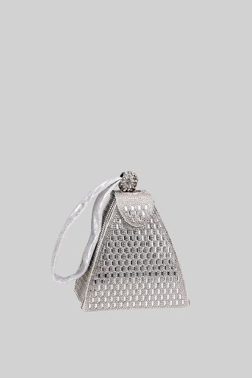 Üçgen modelde altın taşlı metalik çanta - Gümüş