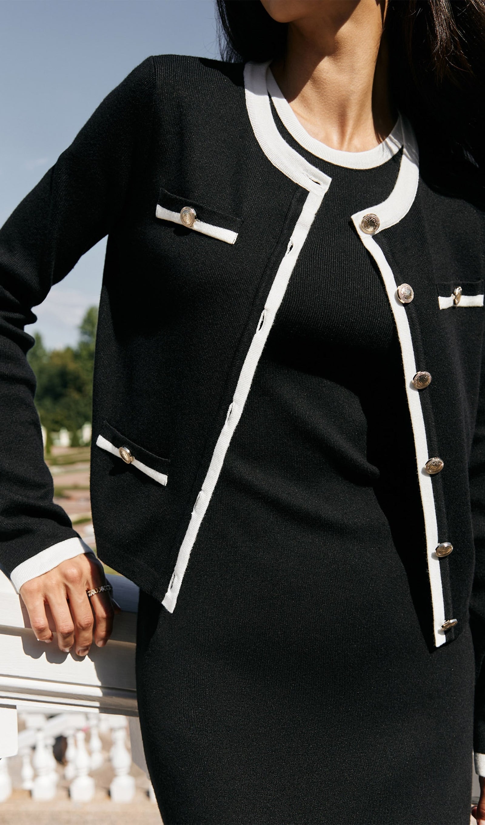 Örme Midi Elbise İki Parça Takım-Siyah