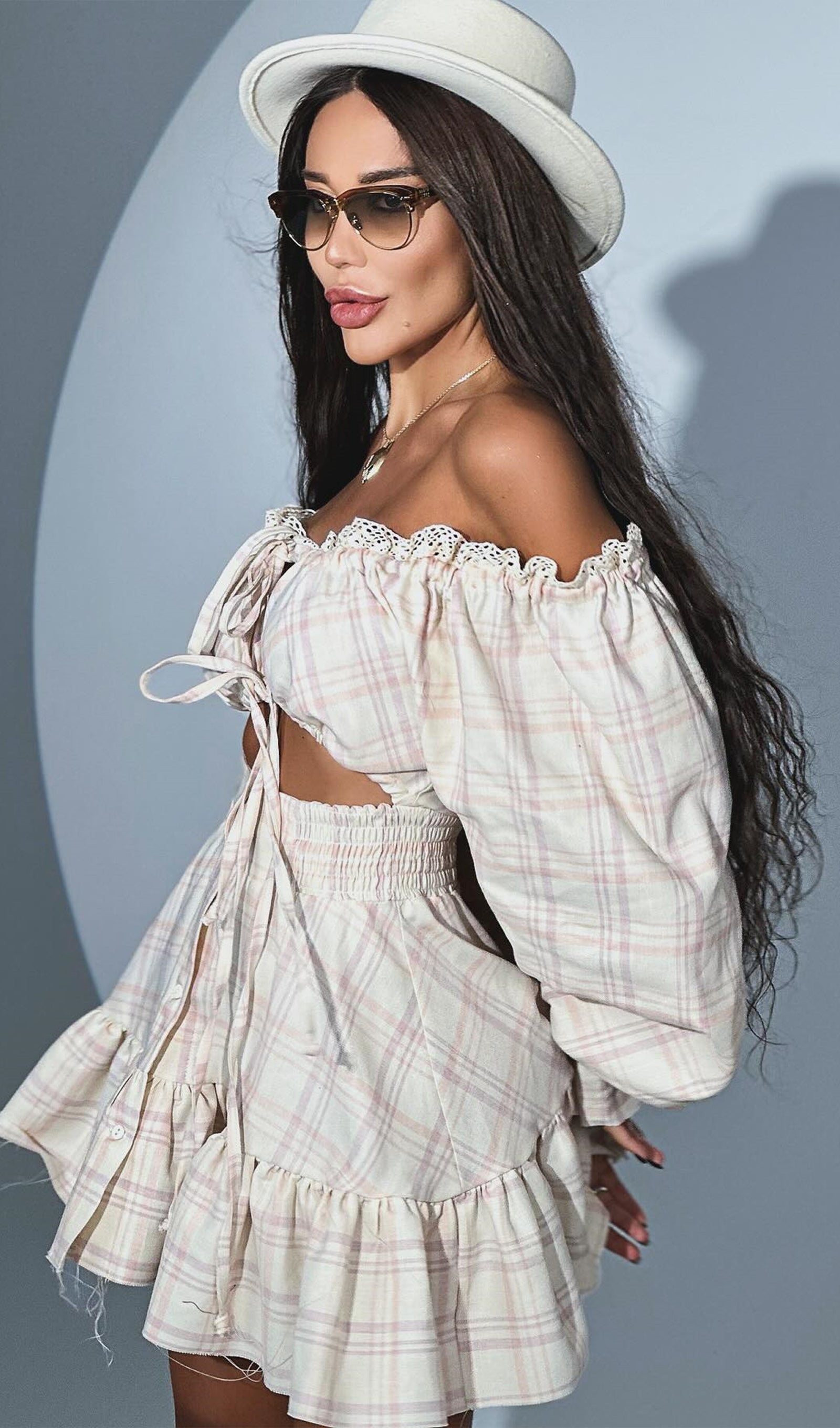 Dantelli Mini Elbise İki Parçalı Takım