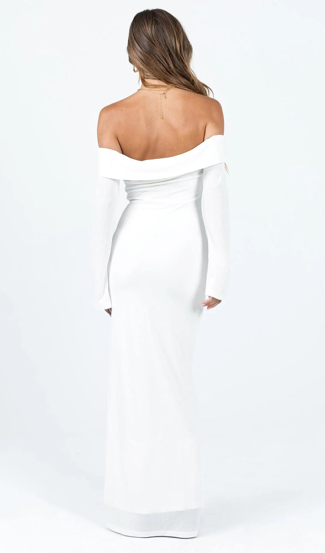 Maida Katlı Yaka Maksi Elbise Beyaz