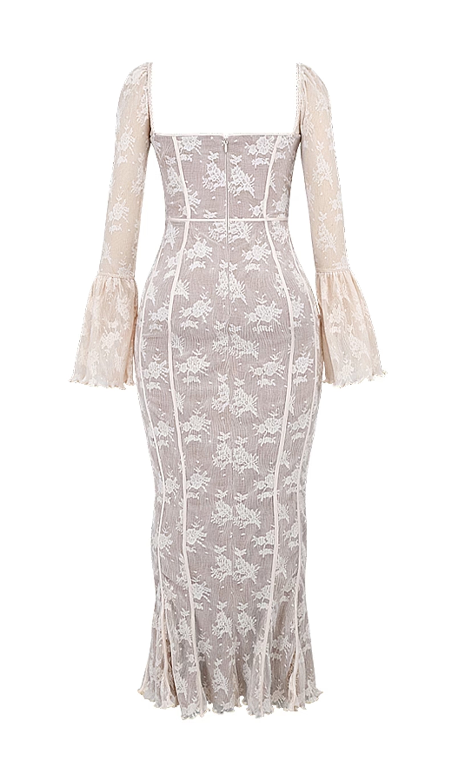 Trendy Vintage Krem Dantel Maksi Elbise