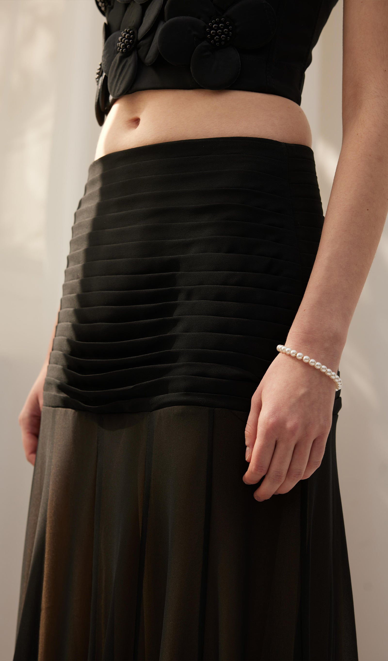 Fırfırlı Şifon Maksi Etek Siyah