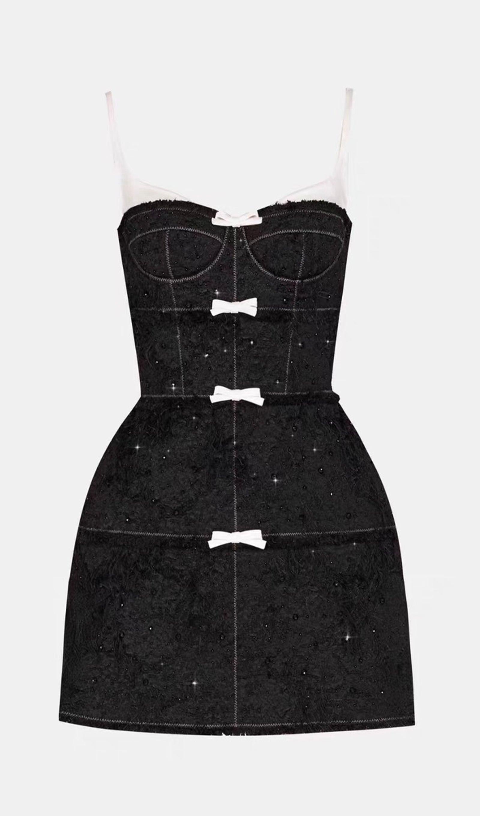 Tüylü Siyah /Beyaz Mini Elbise