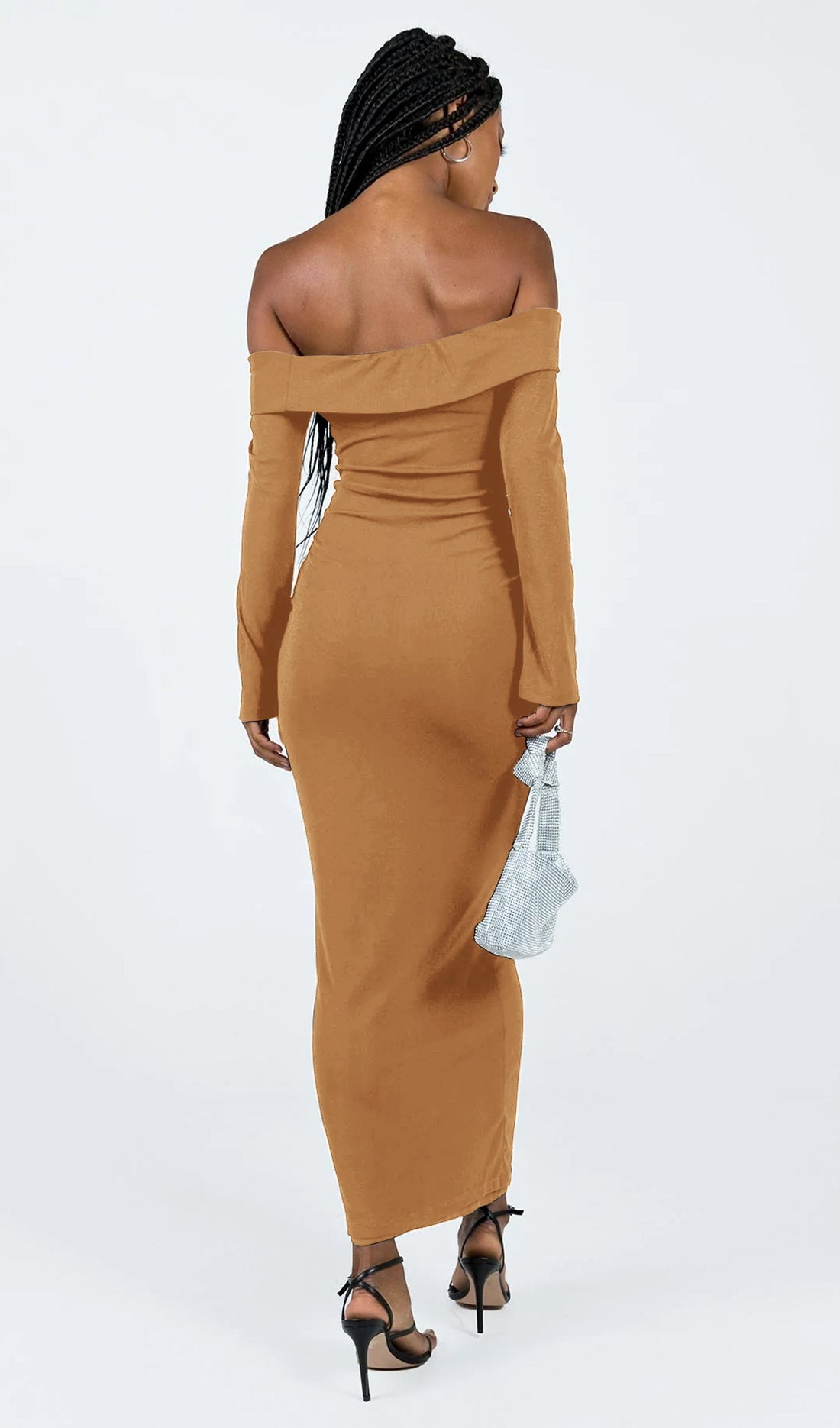 Maida Katlamalı Yaka Maksi Elbise Camel