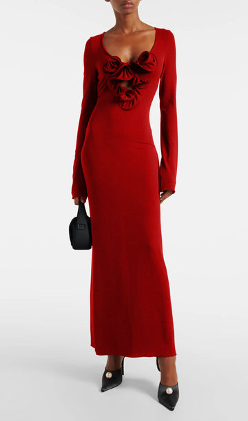 Çiçek Uygulamalı Jersey Maksi Elbise