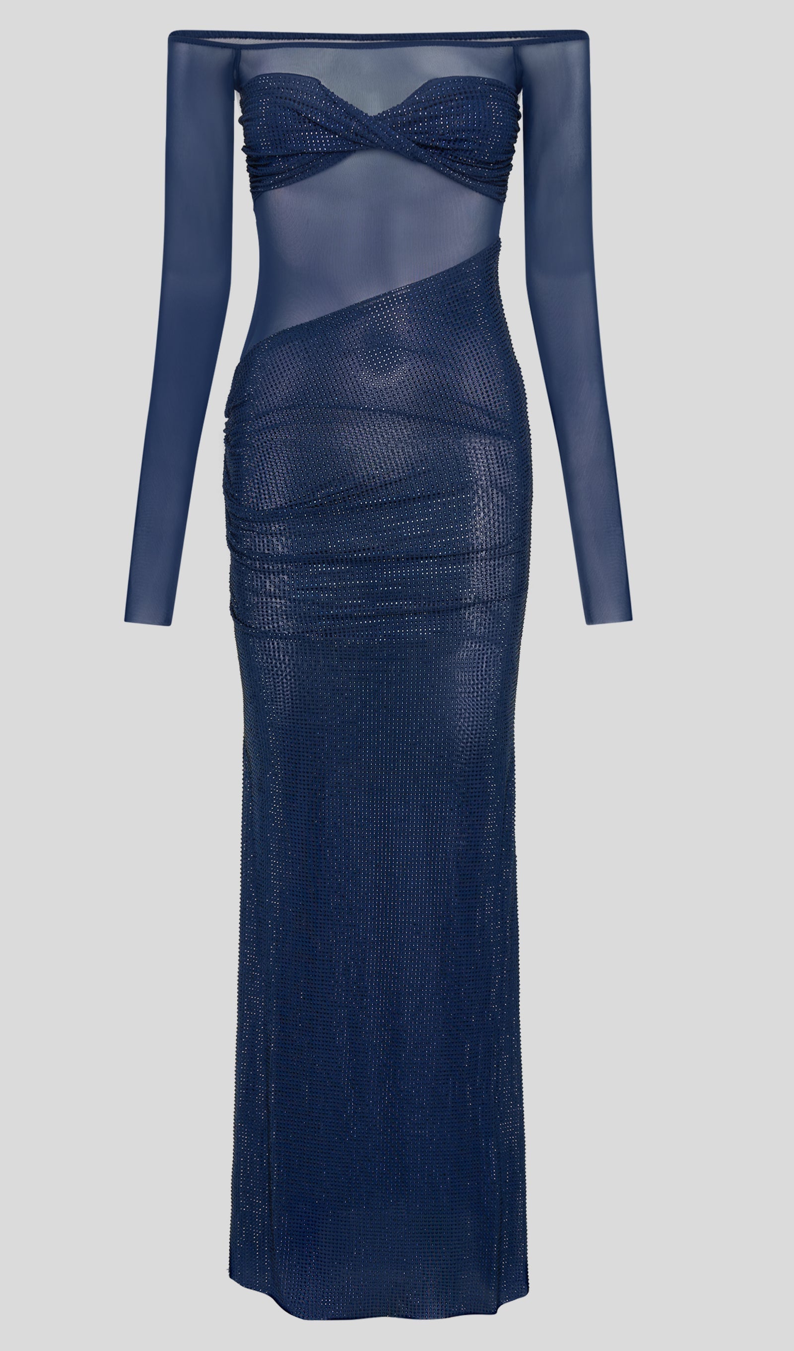 Diamante Kapalı Omuz Maksi Elbise - Lacivert