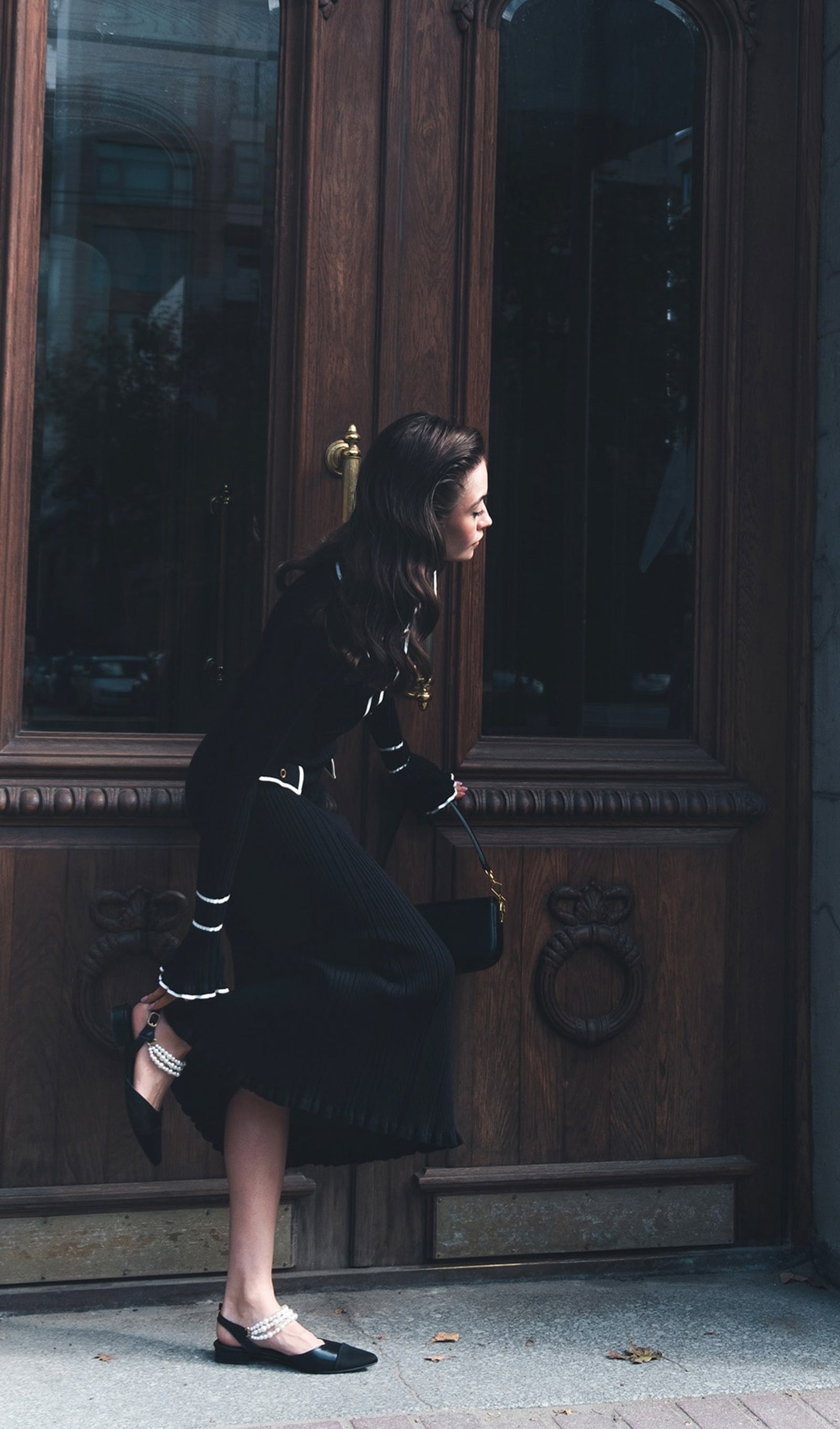 Fitilli Ribana Örgü Midi Elbise-Siyah