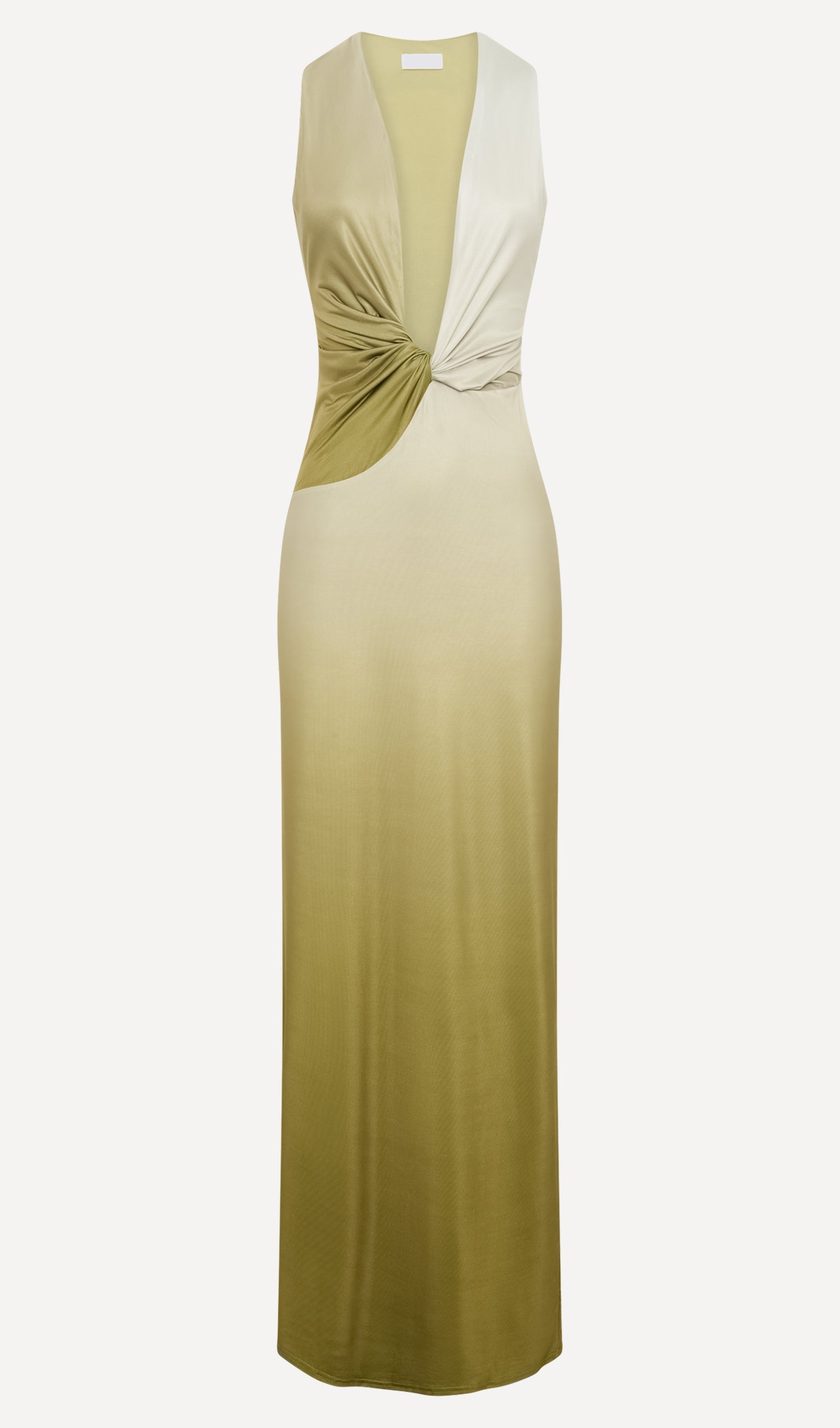 Drapeli Dar Maksi Elbise Ombre Zeytin