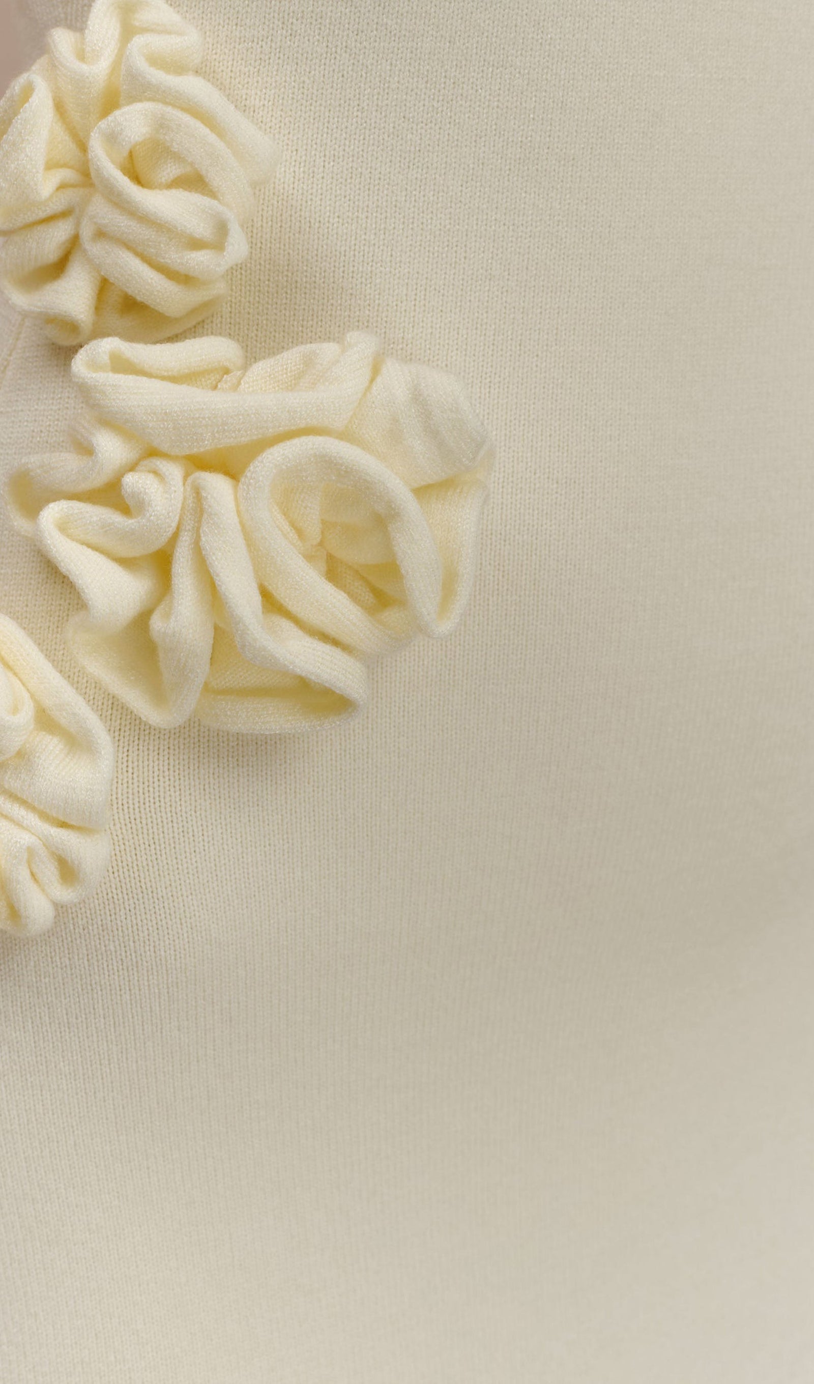 Tek Omuz Çiçekli Örgü Maksi Elbise - Fildişi