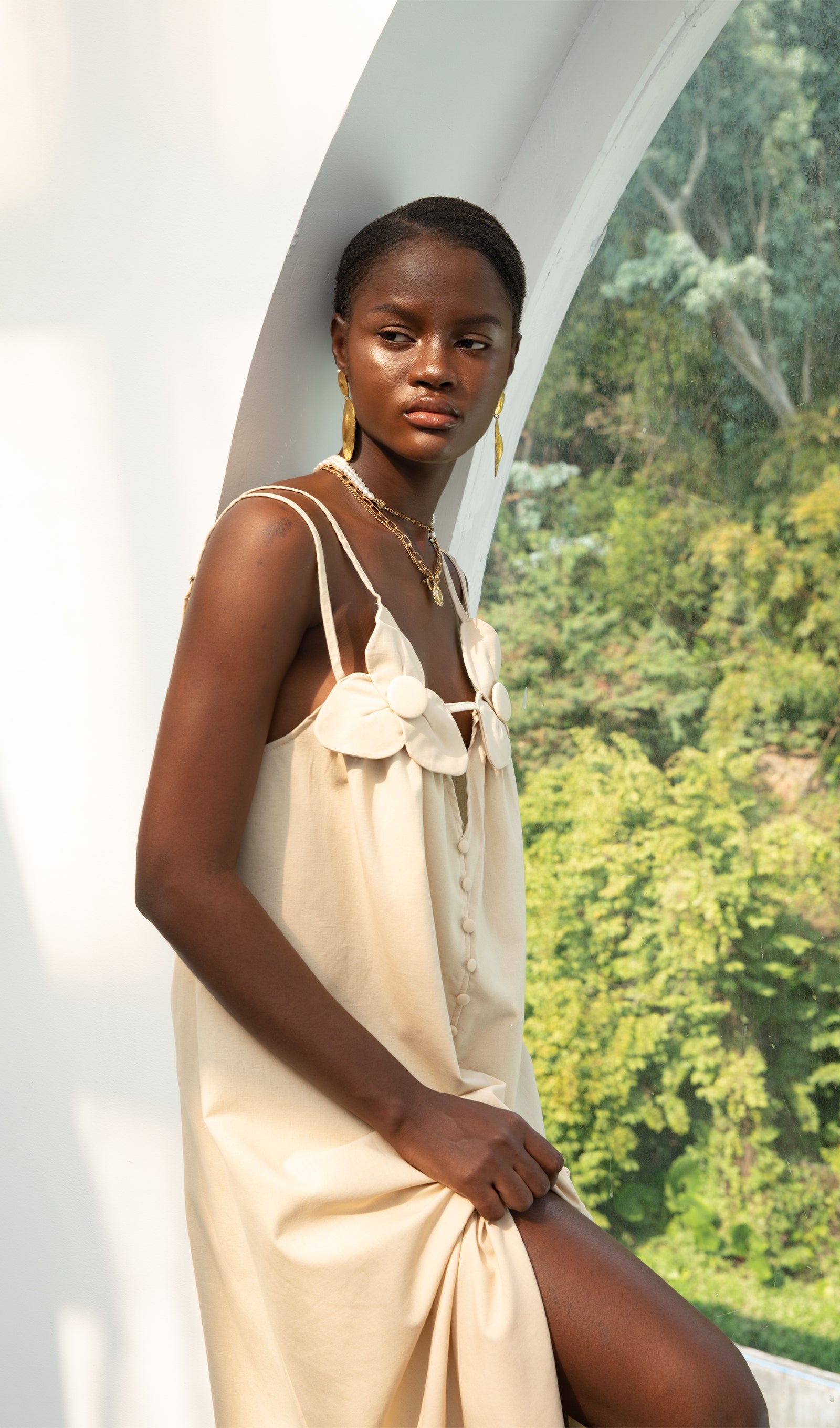 Trendy V Yaka Çiçekli Yüksek Yırtmaçlı Maksi Elbise