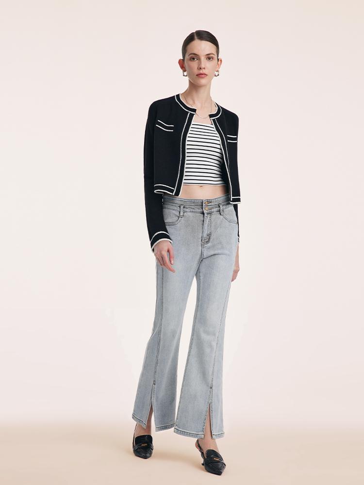 Saf Yün Örgü Crop Bayan Hırka