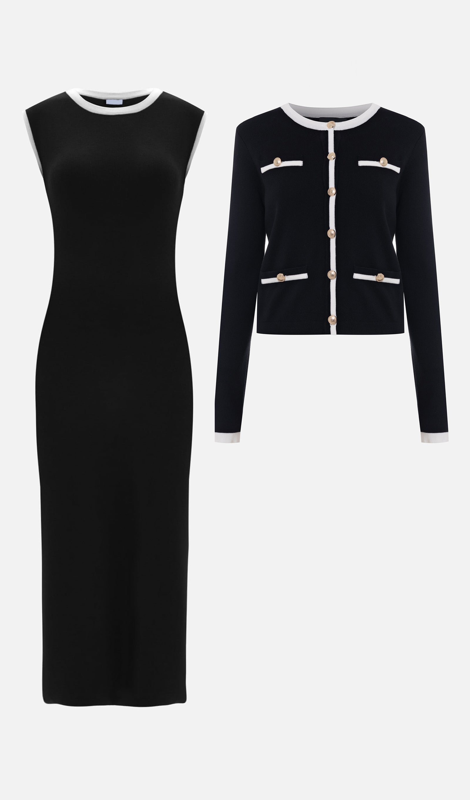 Örme Midi Elbise İki Parça Takım-Siyah