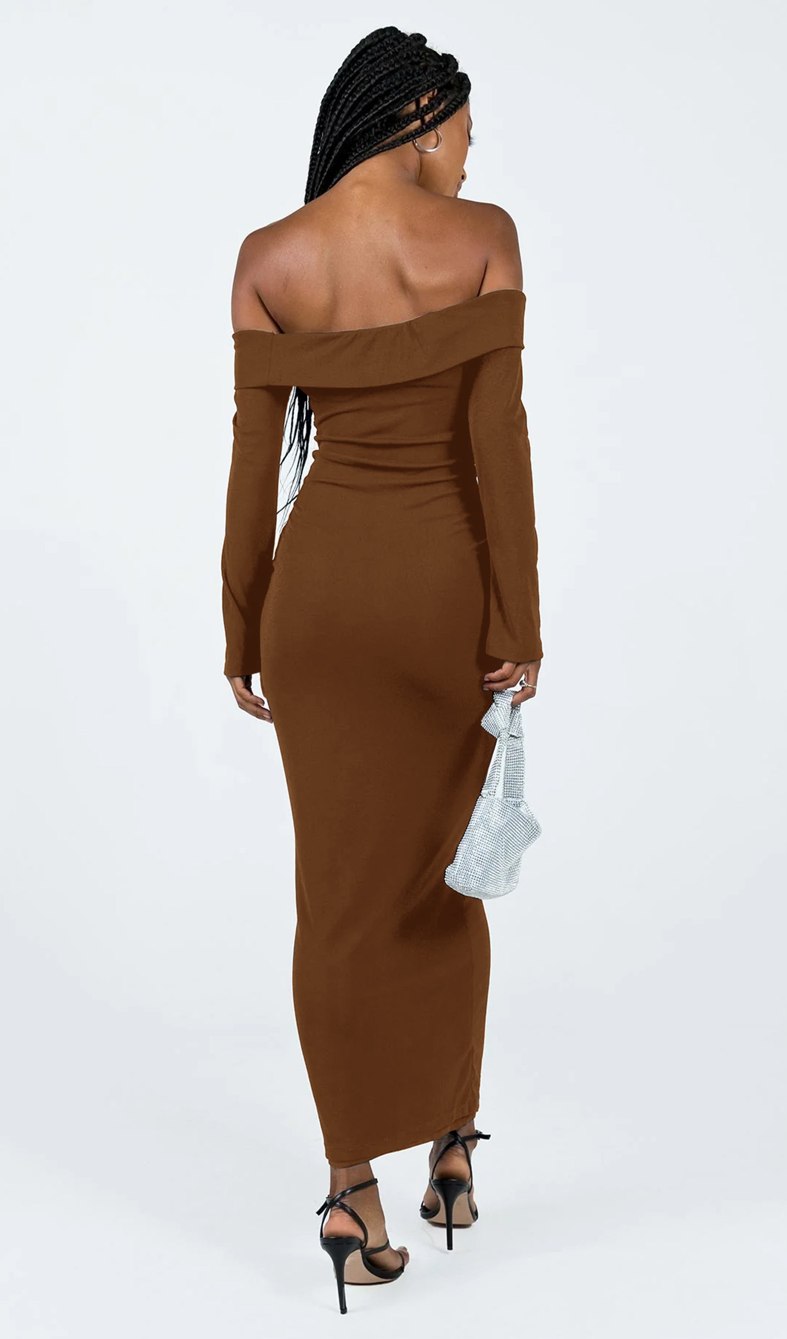 Maida Katlı Yaka Maksi Elbise Kahve