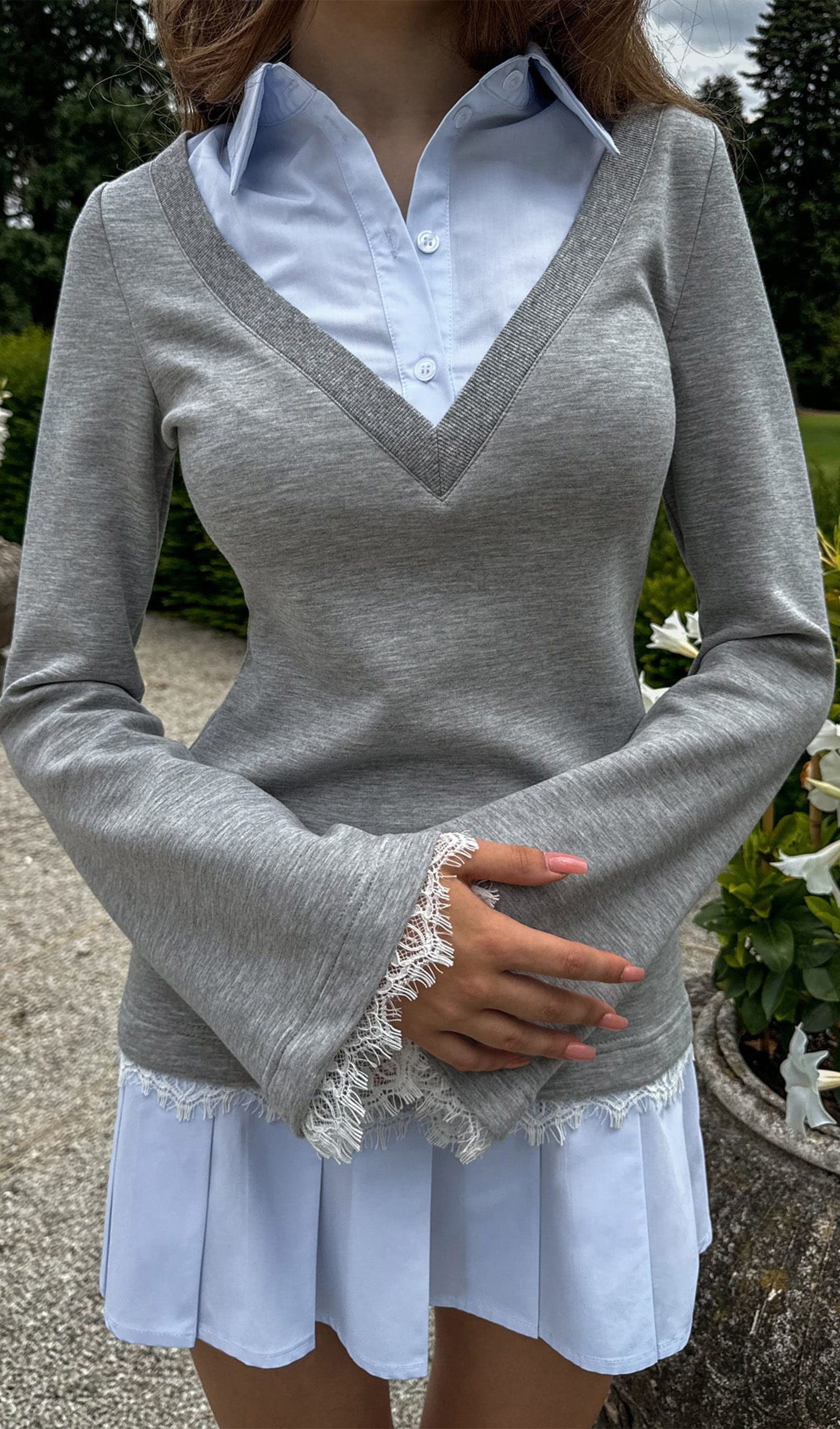 İmitasyon Dantel Dekorlu Gömlek Mini Elbise