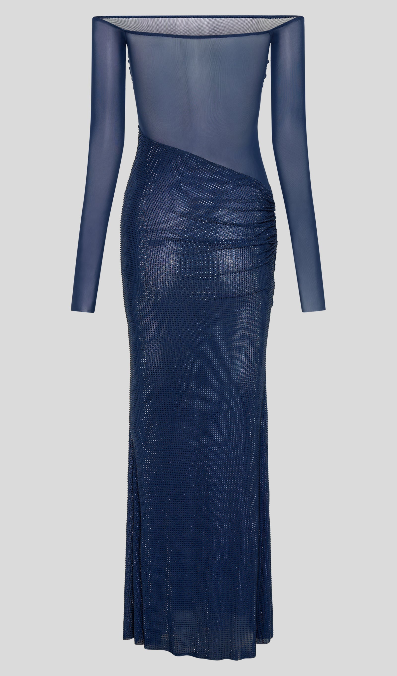 Diamante Kapalı Omuz Maksi Elbise - Lacivert