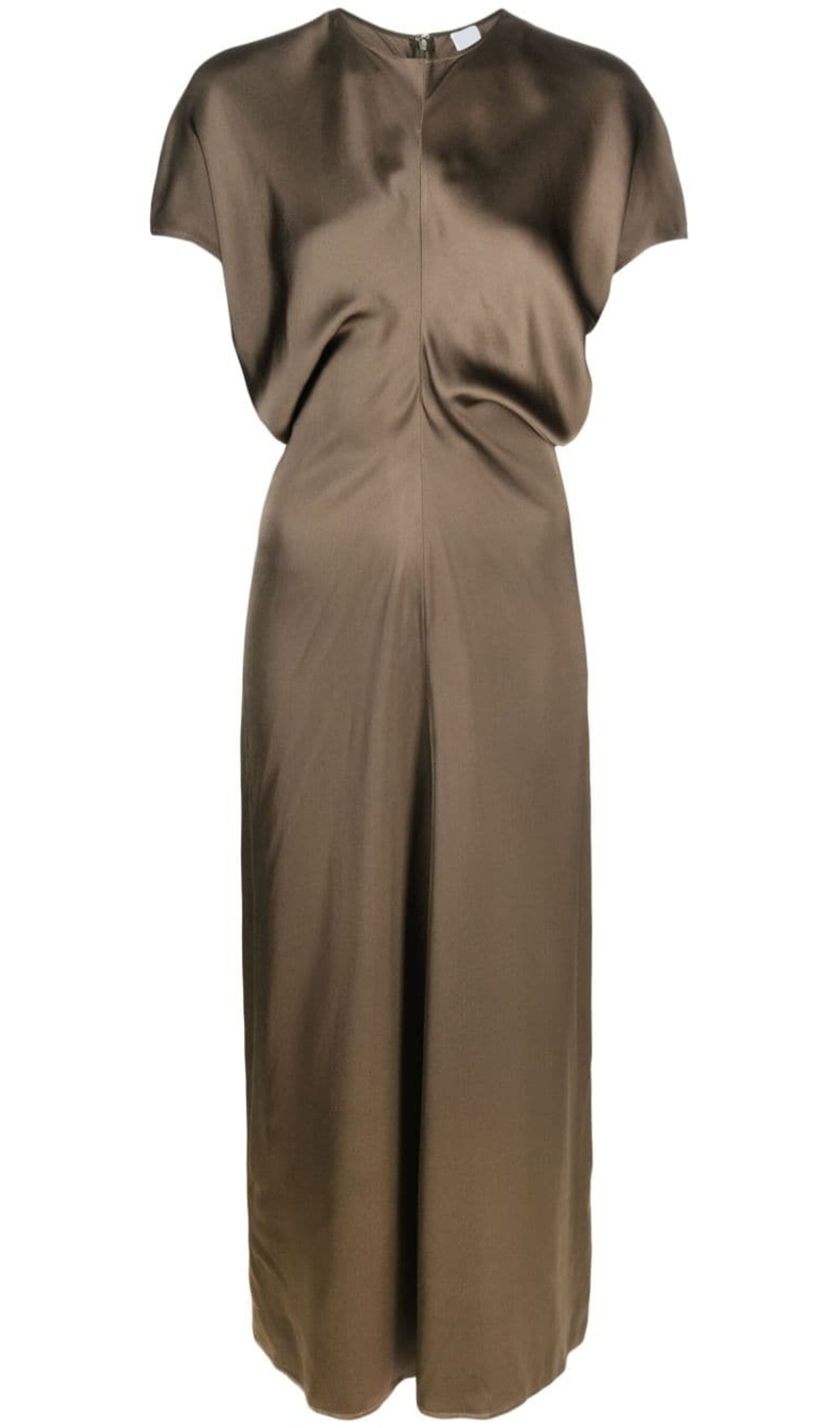 Slouch Bel Saten Midi Elbise-Kahve