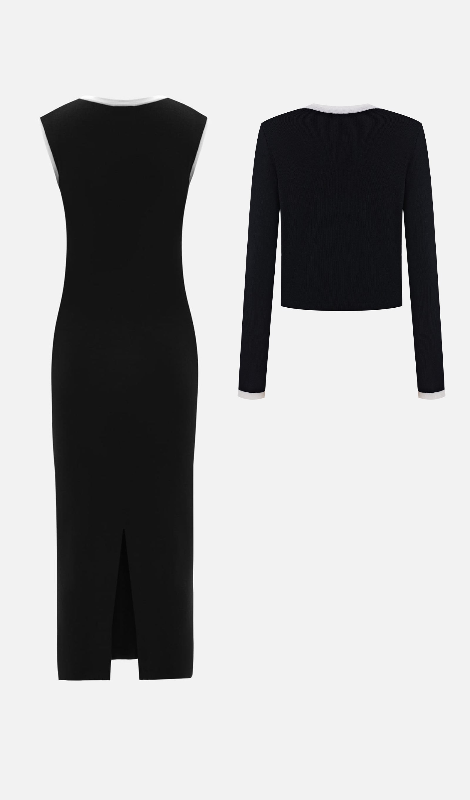 Örme Midi Elbise İki Parça Takım-Siyah