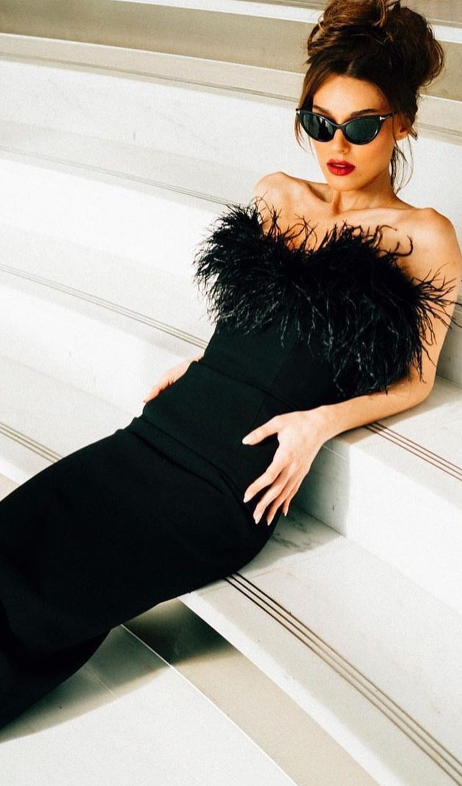 Lena Tüy Süslemeli Midi Elbise Siyah