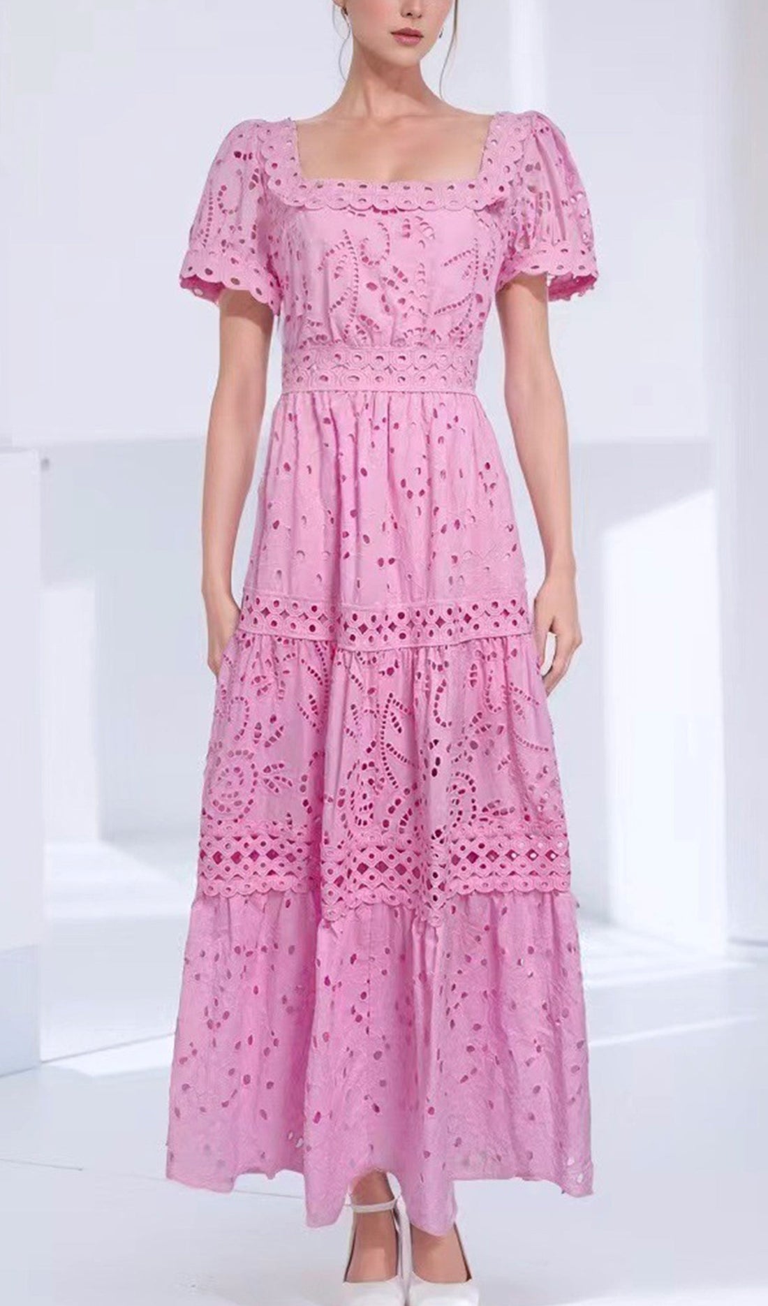 Kare Yaka A Line Kroşe Maxi Elbiseler