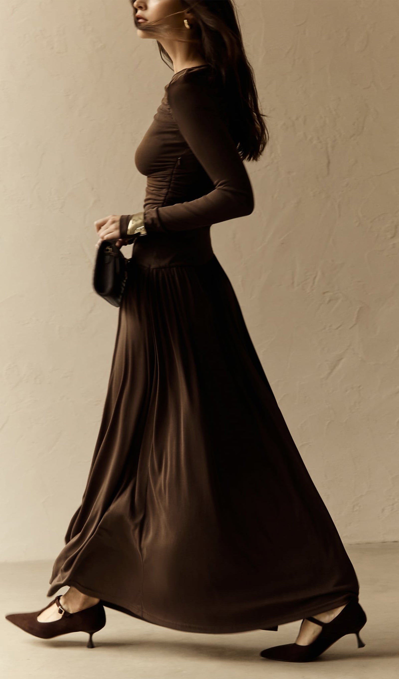 Fırfırlı Örme Maksi Elbise