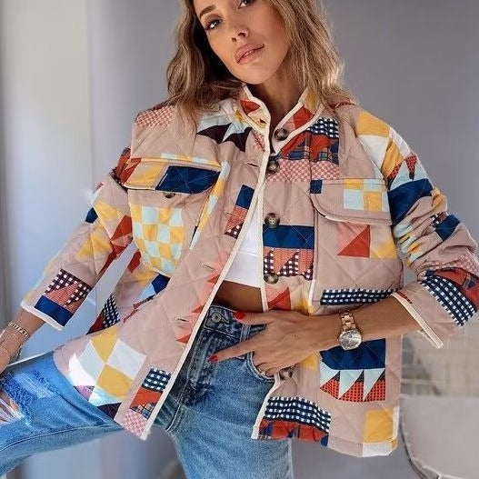 Geometrik Desenli Kapitone Ceket