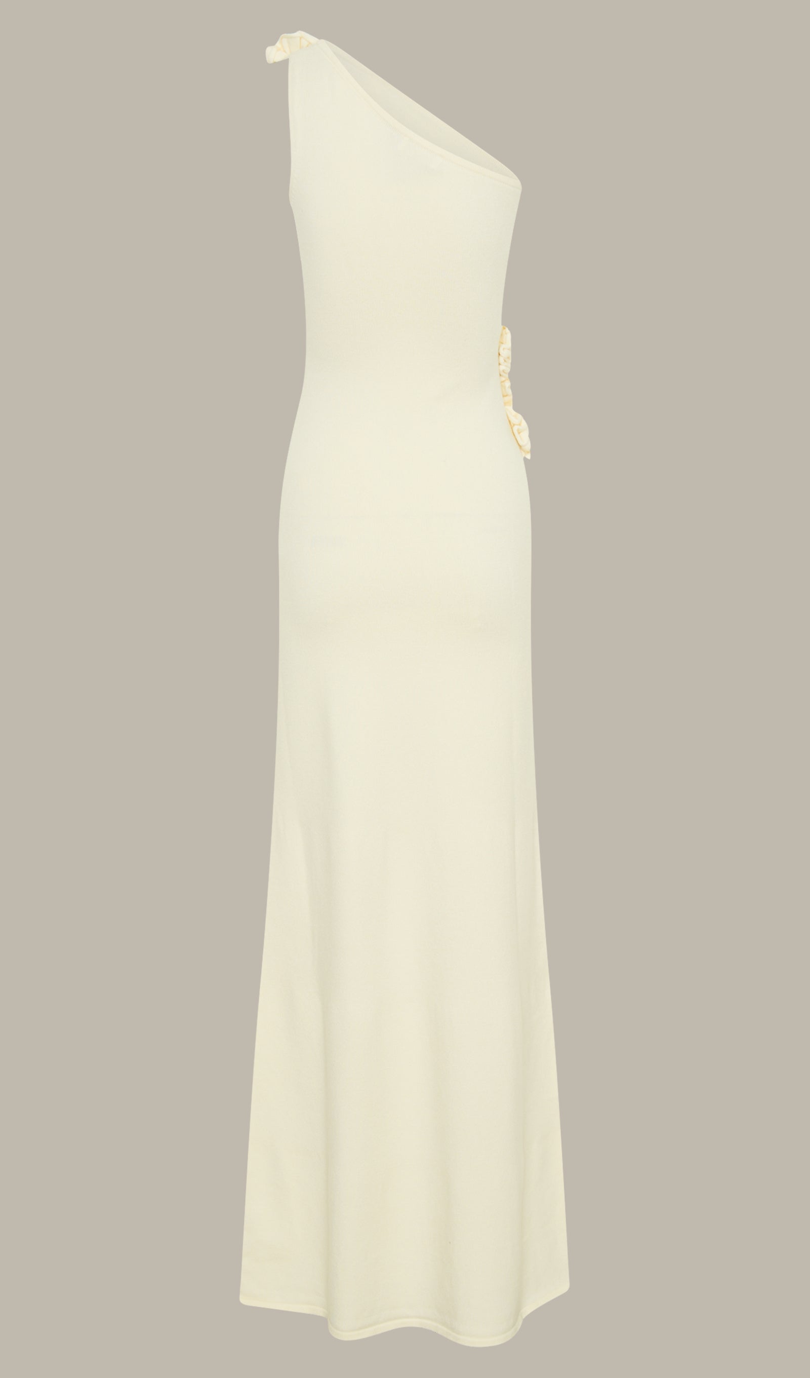 Tek Omuz Çiçekli Örgü Maksi Elbise - Fildişi