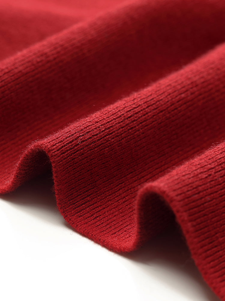 Yün Cheongsam Büzgülü Bel Qipao Kırmızı Midi Kışlık Elbise