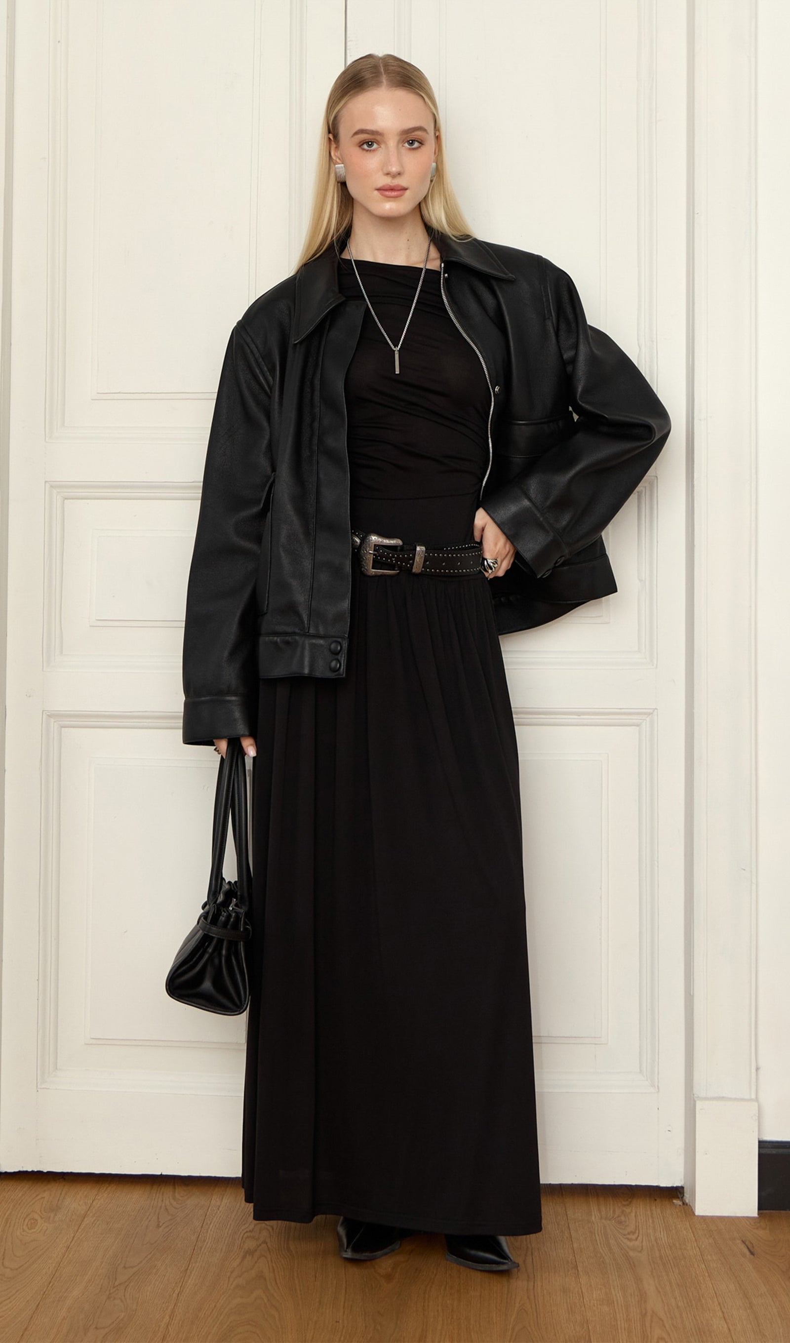 Fırfırlı Örme Maksi Elbise-Siyah