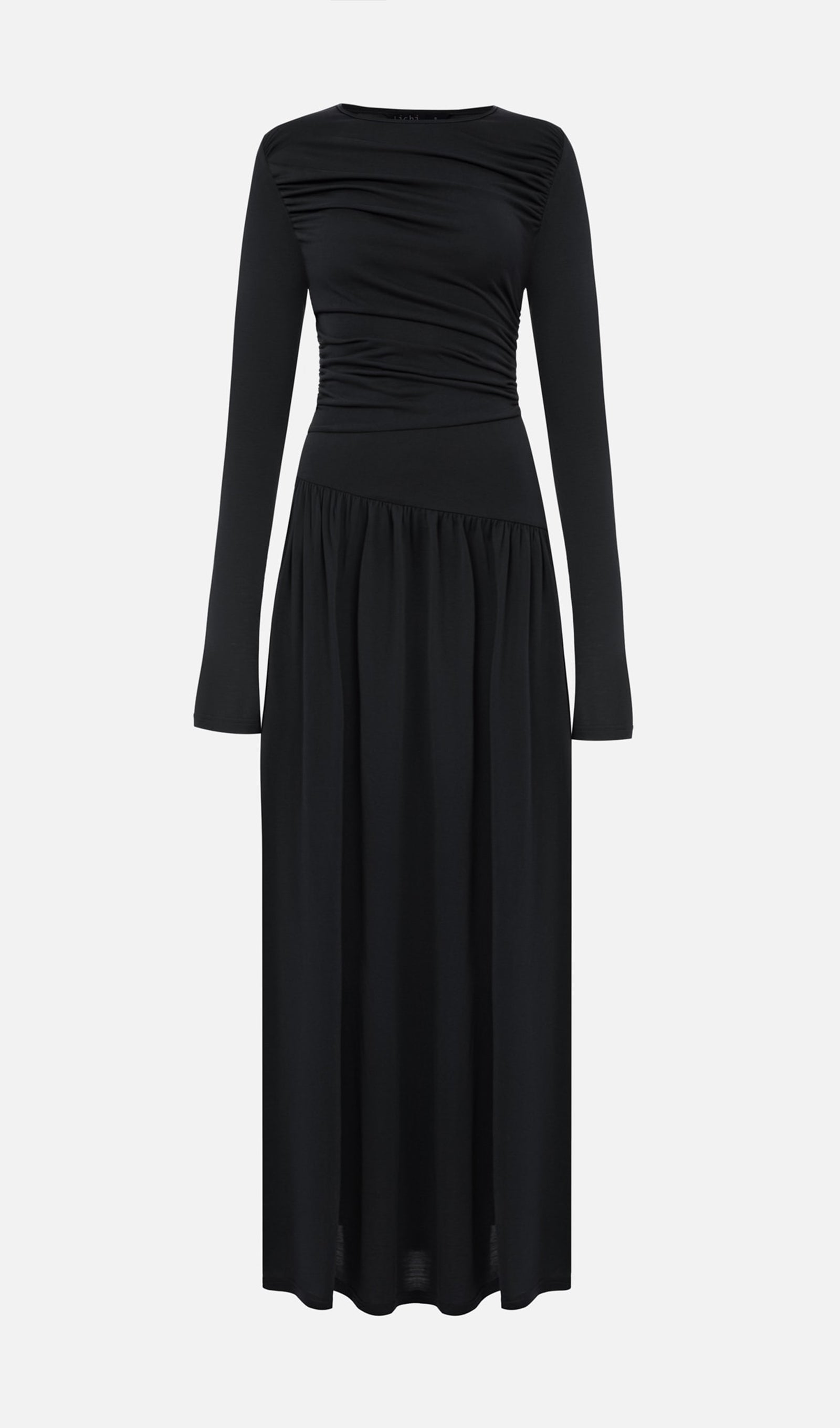 Fırfırlı Örme Maksi Elbise-Siyah