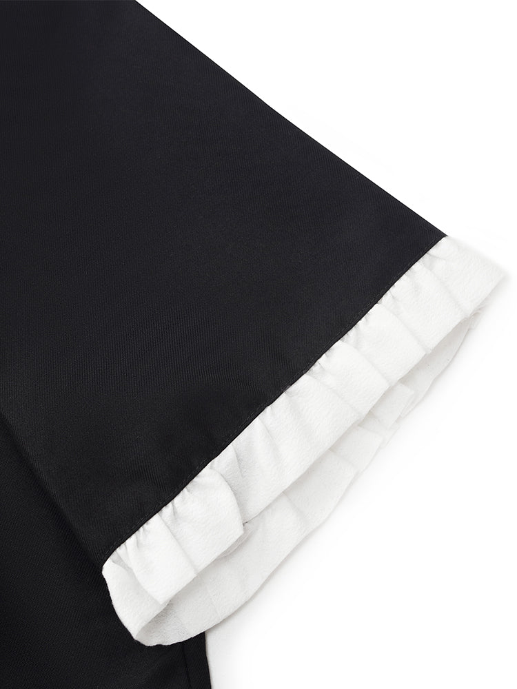 Fırfır Süslemeli İnci Düğmeli Kadın Mini Siyah Spor Elbise