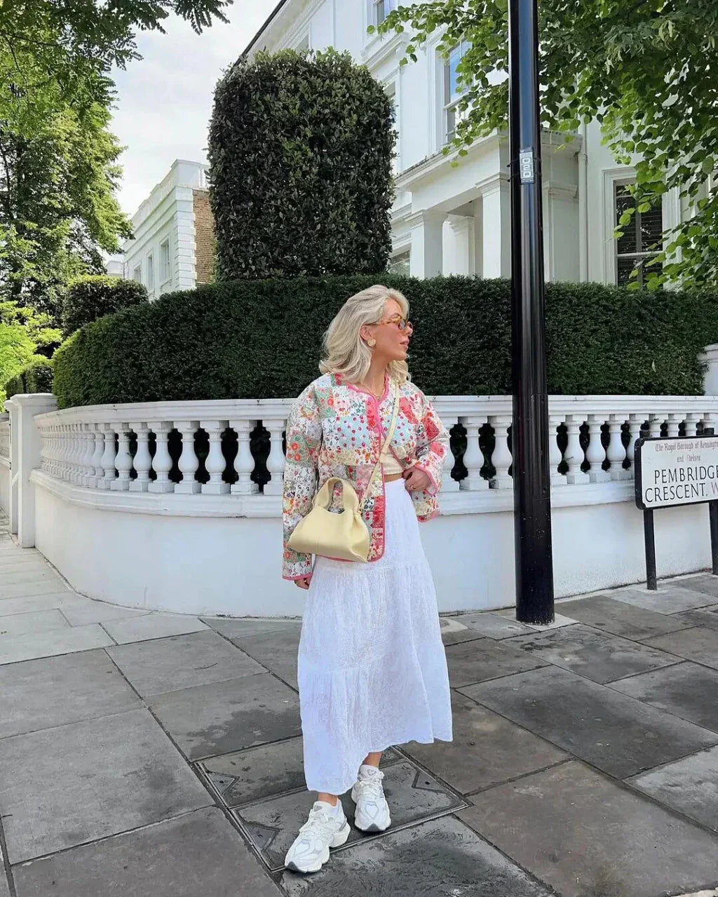 Çiçek Desenli Patchwork Kapitone Ceket