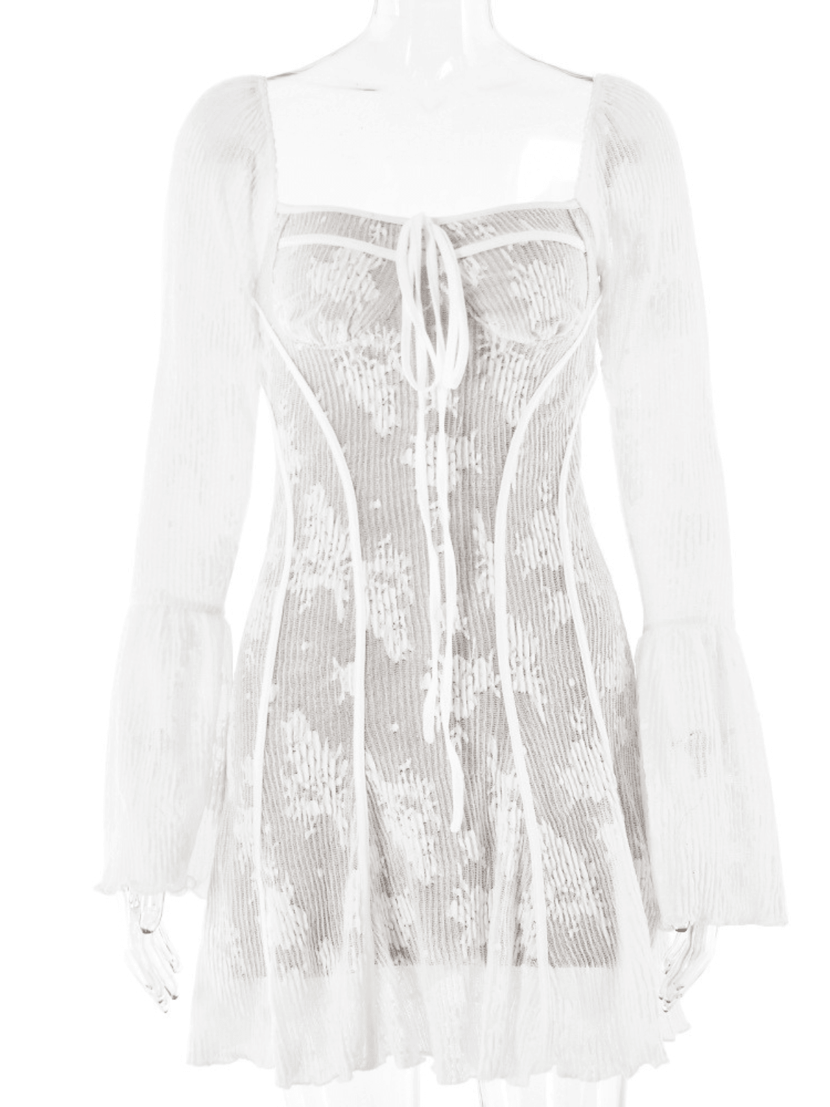 Lowell Kare Yaka Çiçekli Mini Elbise Beyaz