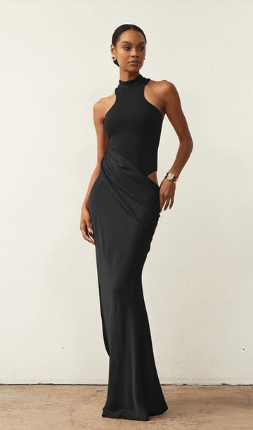 Hollow Out Maksi Elbise-Siyah