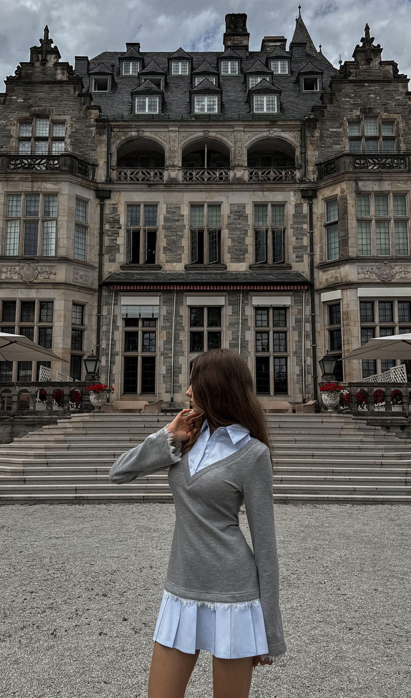 İmitasyon Dantel Dekorlu Gömlek Mini Elbise