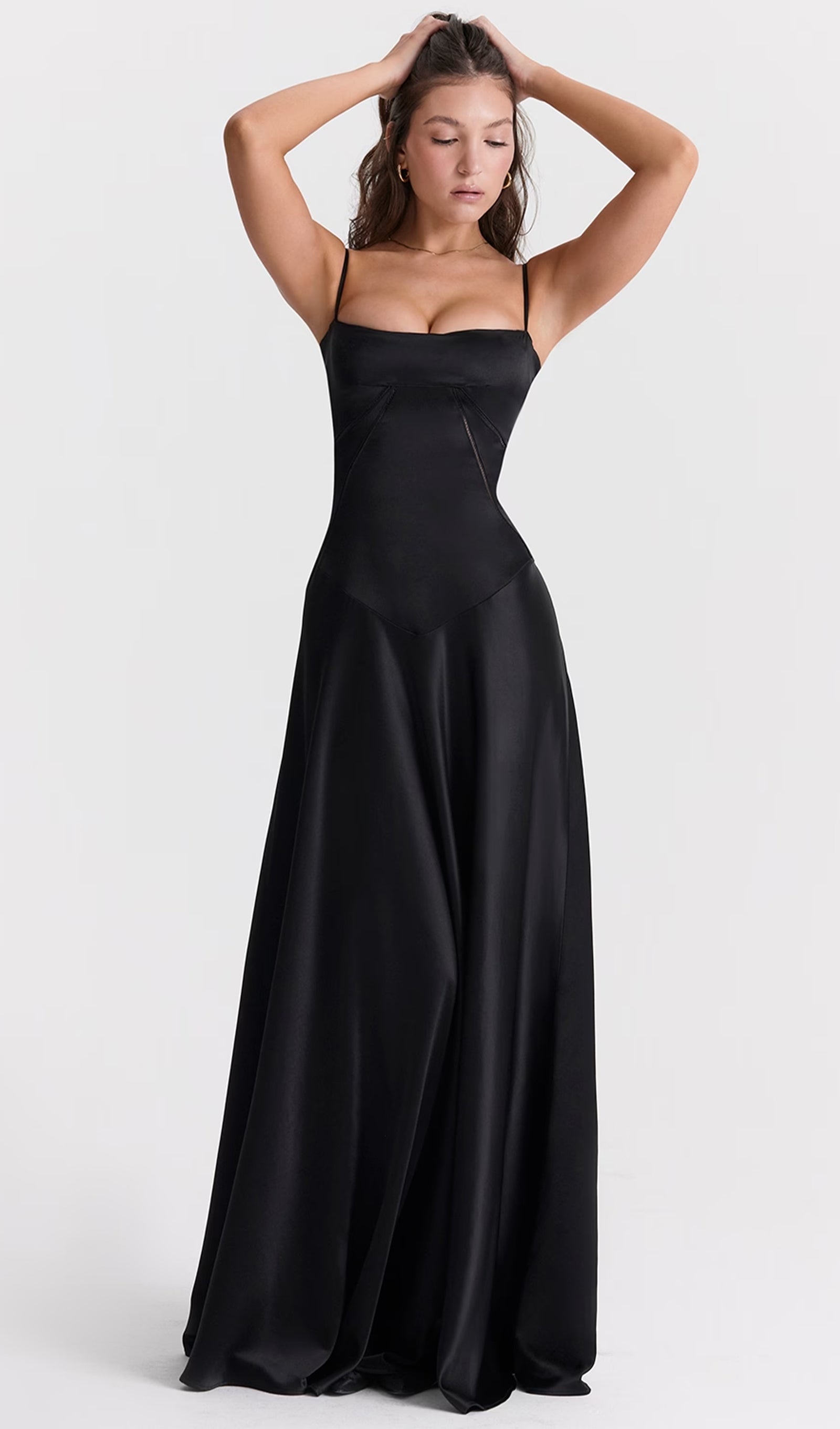 Saten Dantelli Maksi Elbise