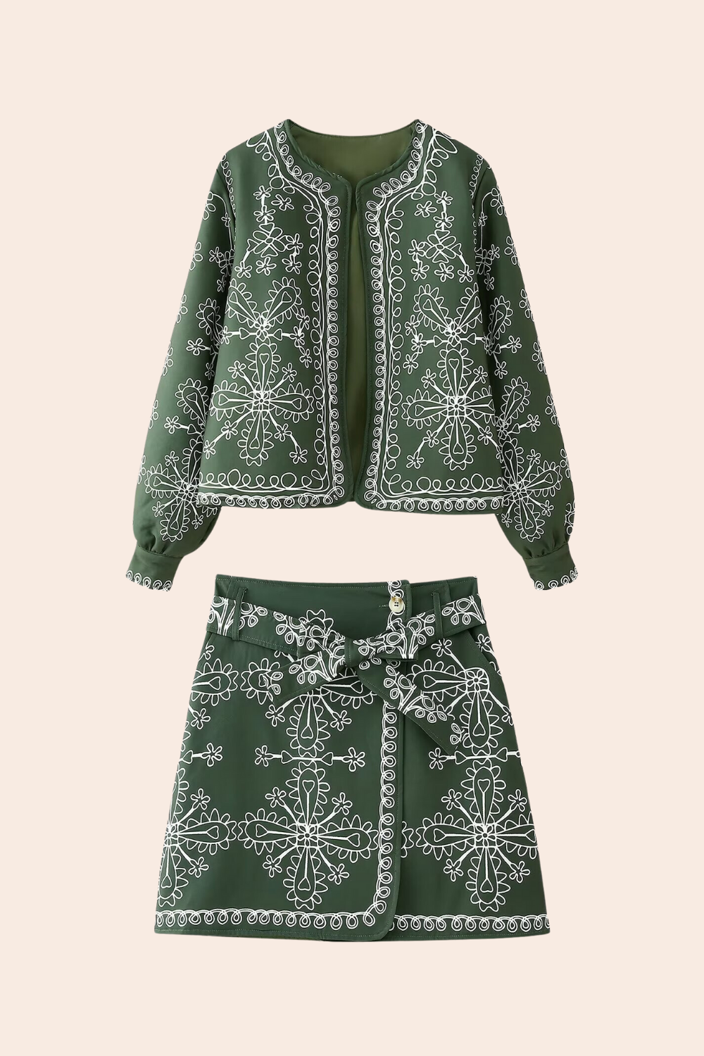 Soyut Baskılı Ceket Mini Etek Takım