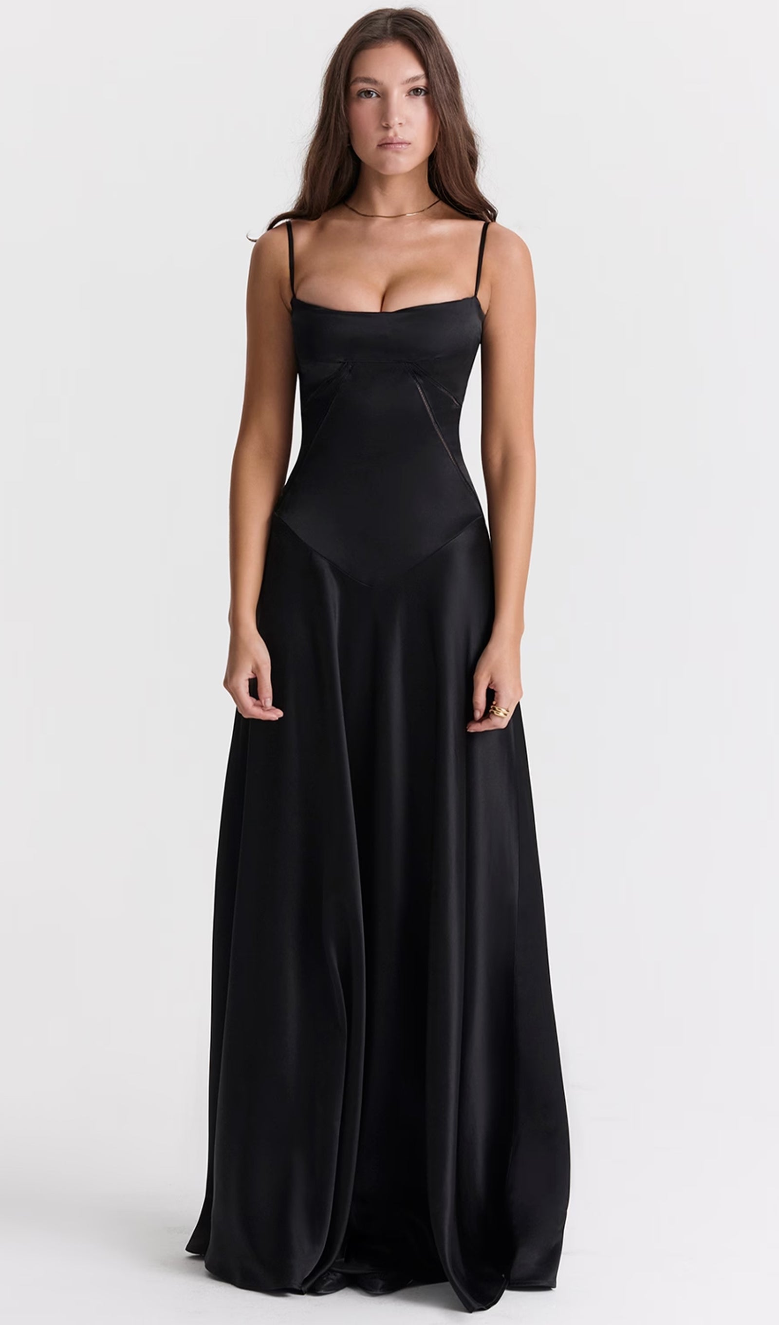 Saten Dantelli Maksi Elbise