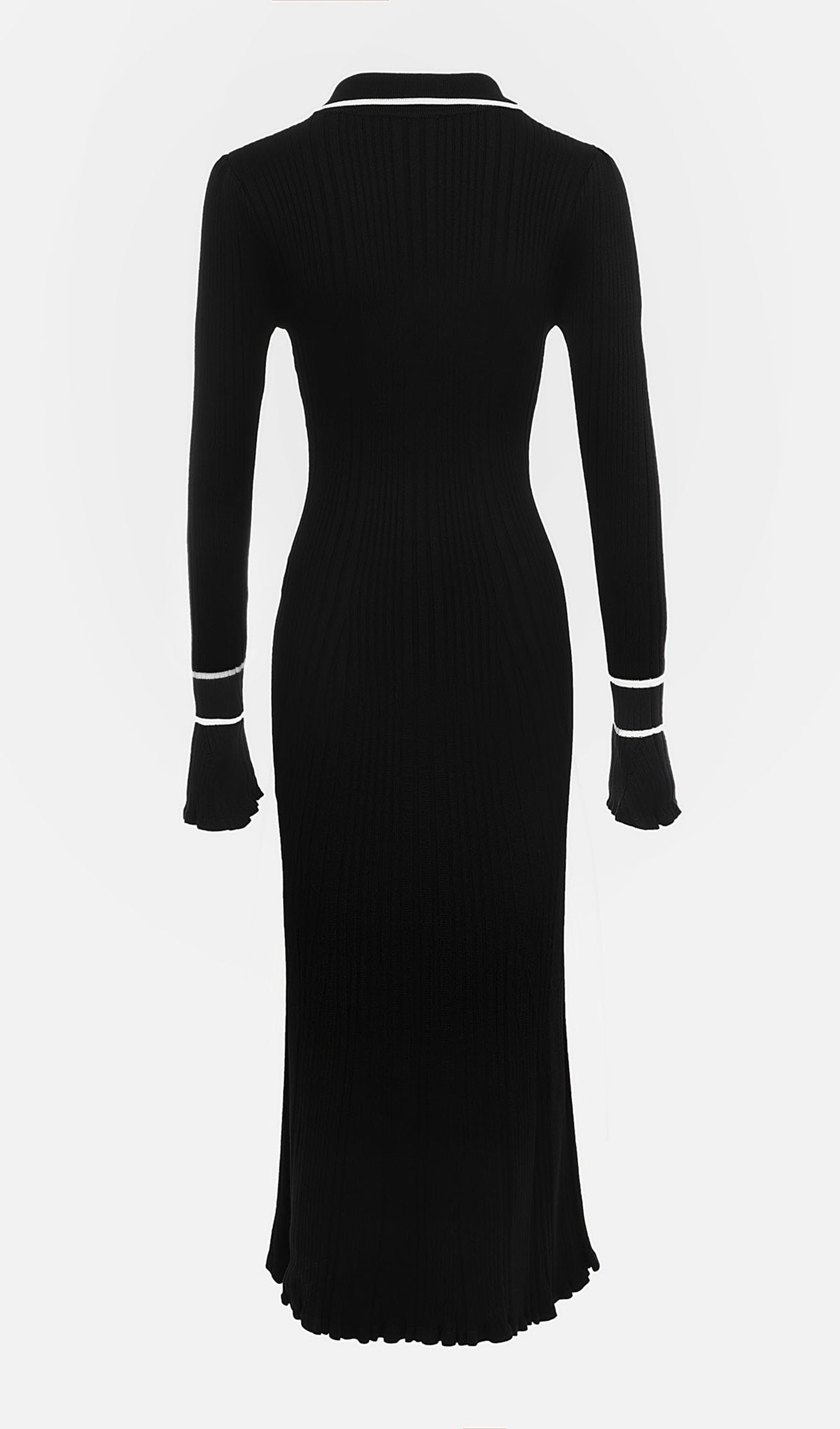 Fitilli Ribana Örgü Midi Elbise-Siyah